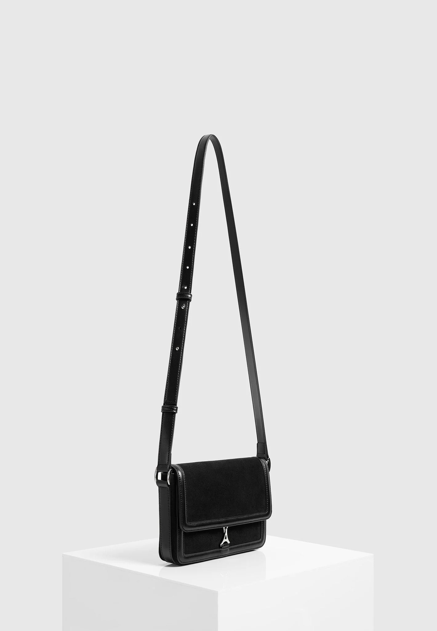 AC003 - Suede & Leather Crossbody Bag - Black - Image 4
