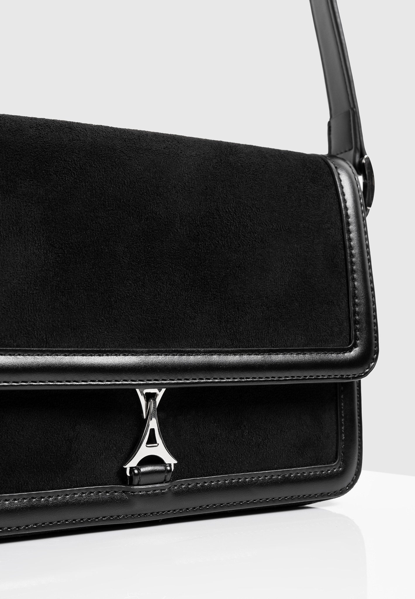 AC003 - Suede & Leather Crossbody Bag - Black - Image 5