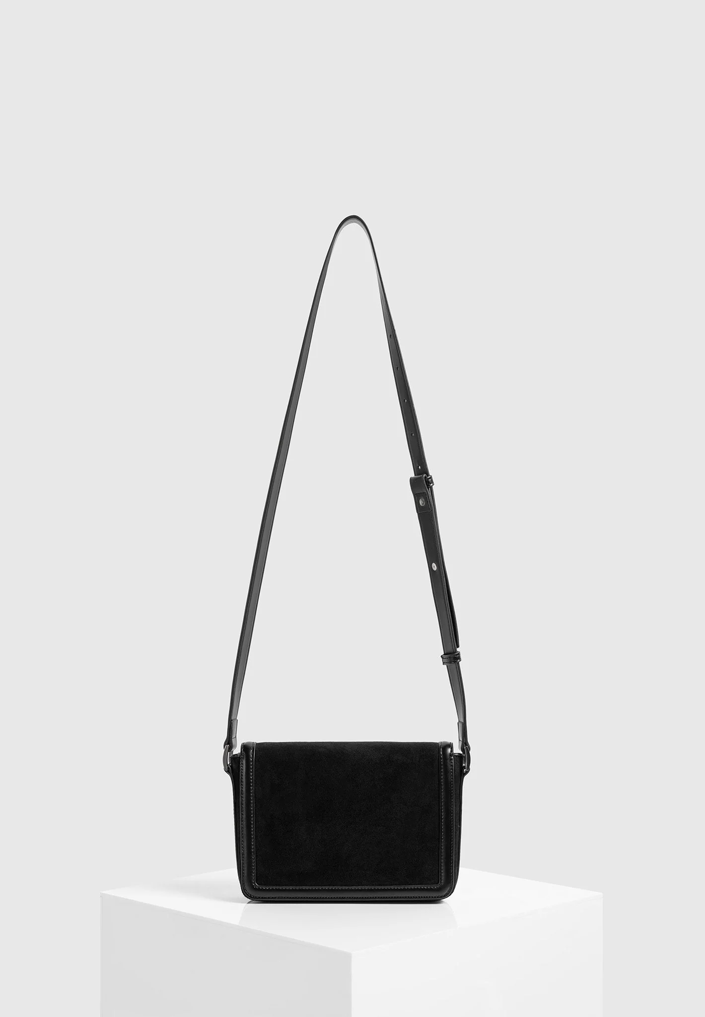 AC003 - Suede & Leather Crossbody Bag - Black - Image 6
