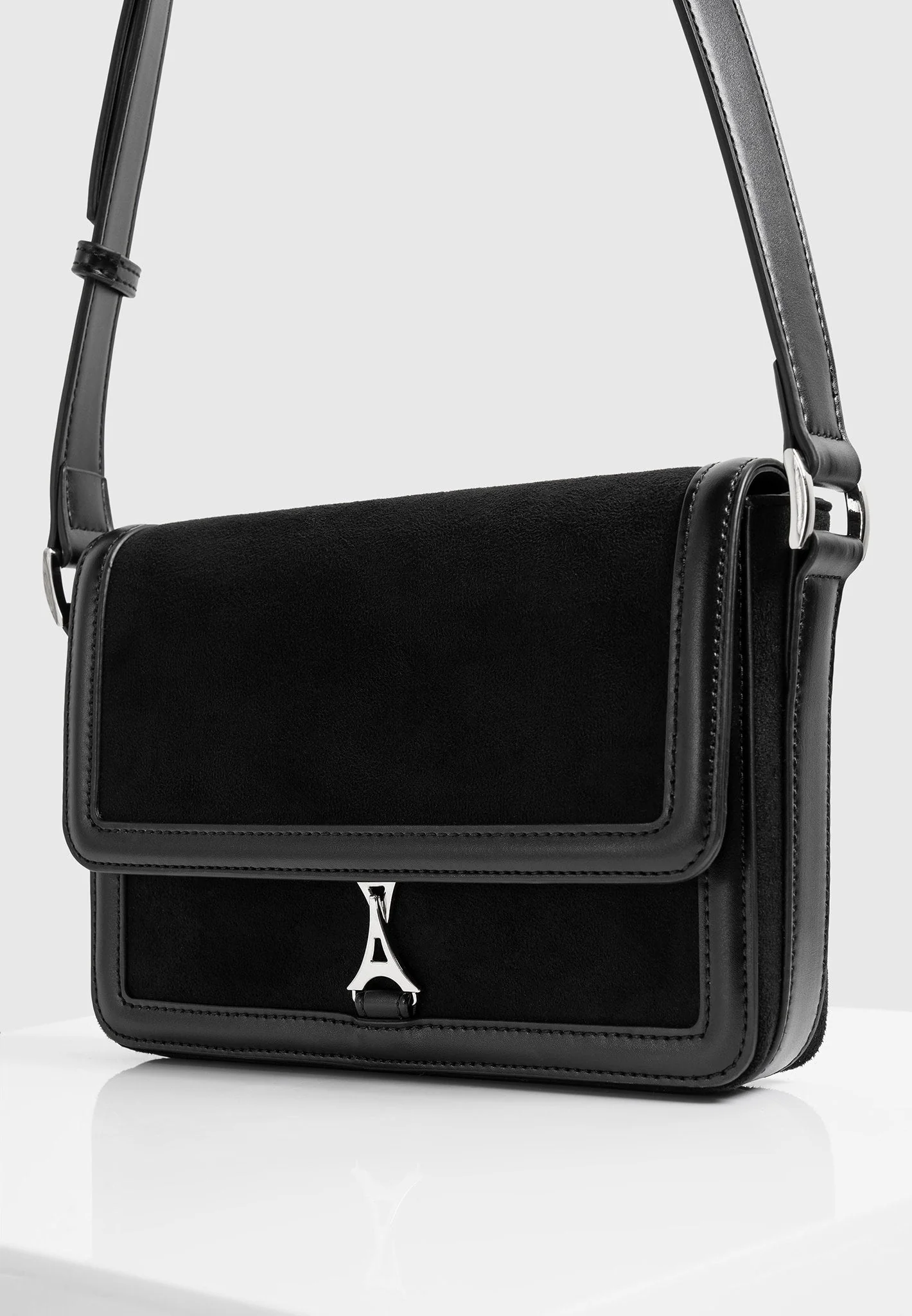 AC003 - Suede & Leather Crossbody Bag - Black - Image 7