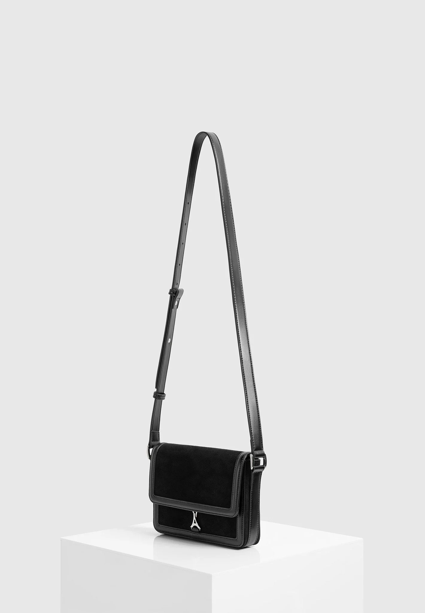 AC003 - Suede & Leather Crossbody Bag - Black - Image 8