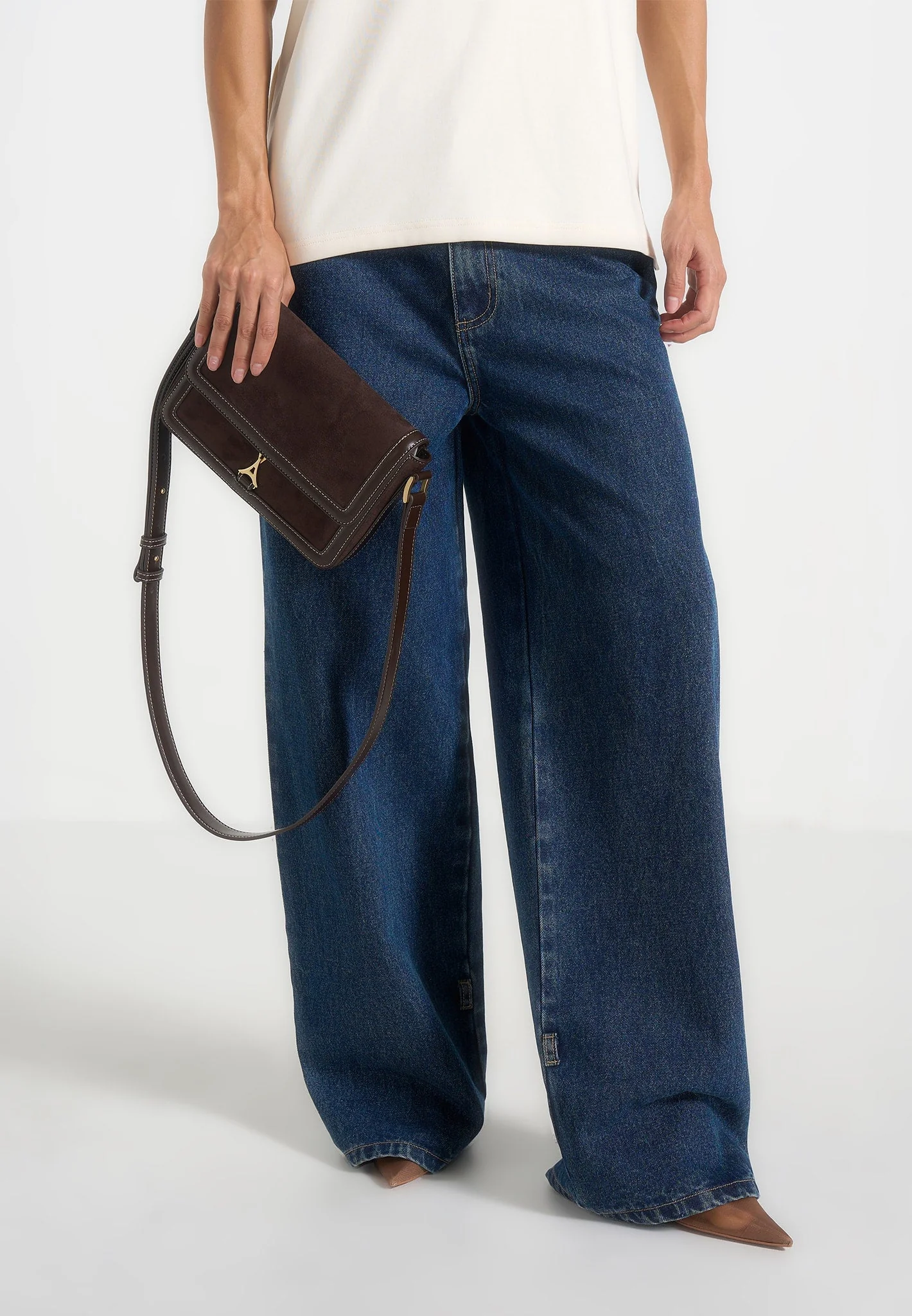 AC003 - Suede & Leather Crossbody Bag - Brown - Image 10