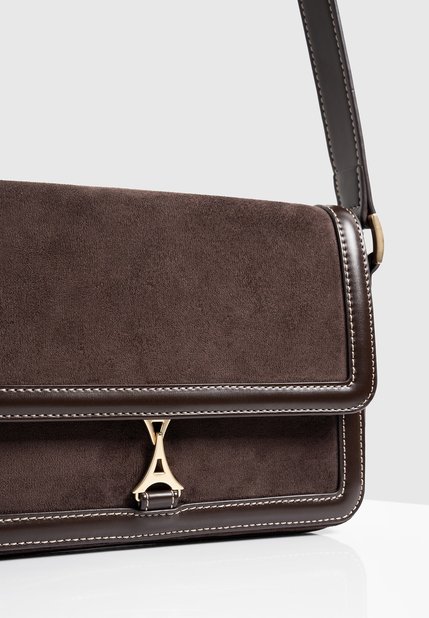 AC003 - Suede & Leather Crossbody Bag - Brown - Image 3
