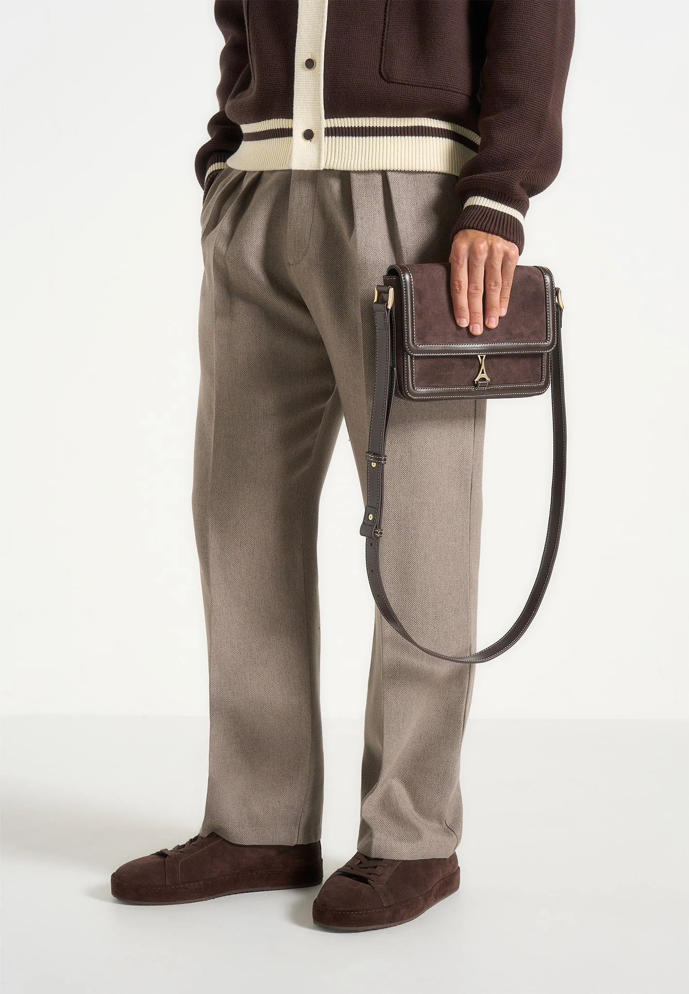 AC003 - Suede & Leather Crossbody Bag - Brown - Image 4