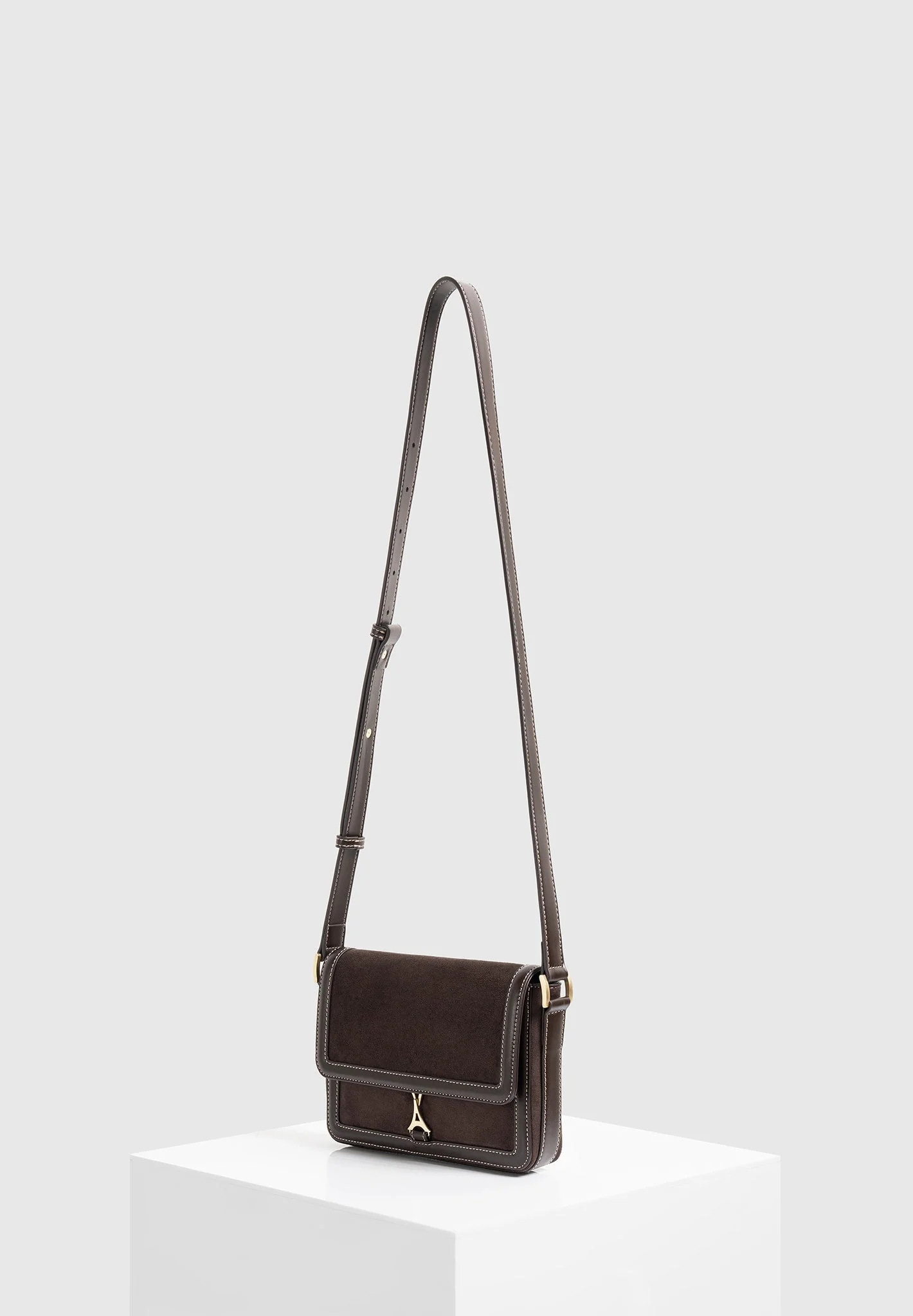AC003 - Suede & Leather Crossbody Bag - Brown - Image 5