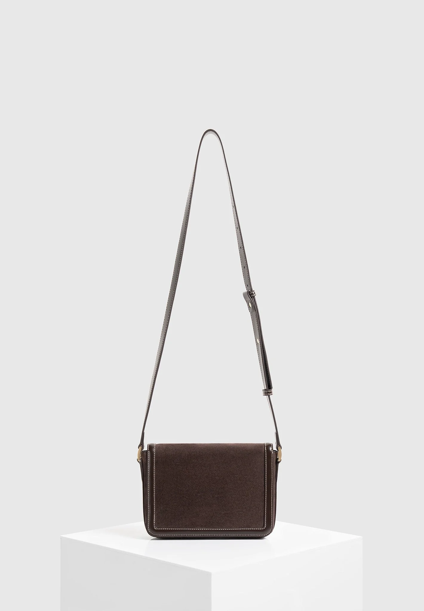 AC003 - Suede & Leather Crossbody Bag - Brown - Image 7