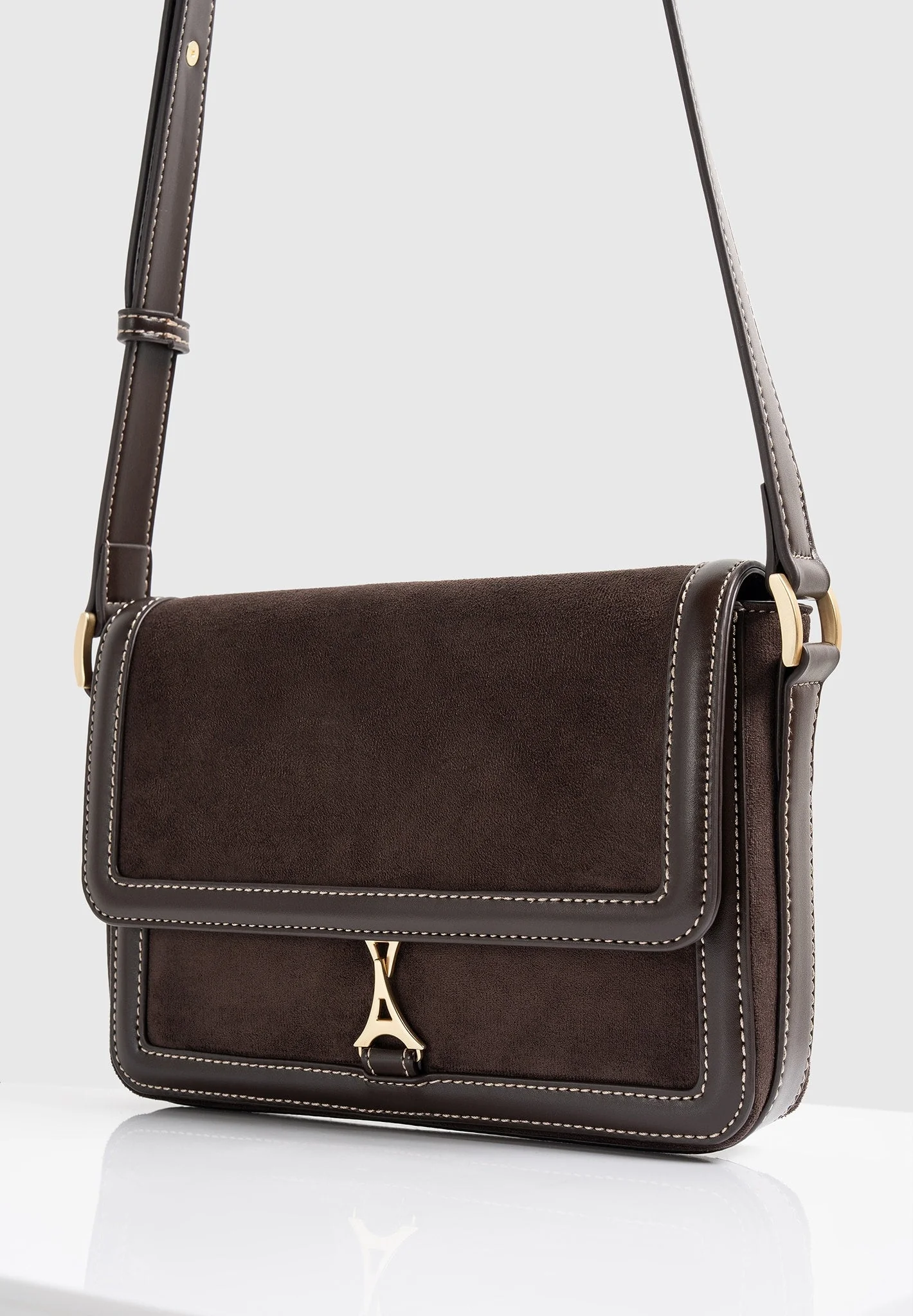 AC003 - Suede & Leather Crossbody Bag - Brown - Image 8