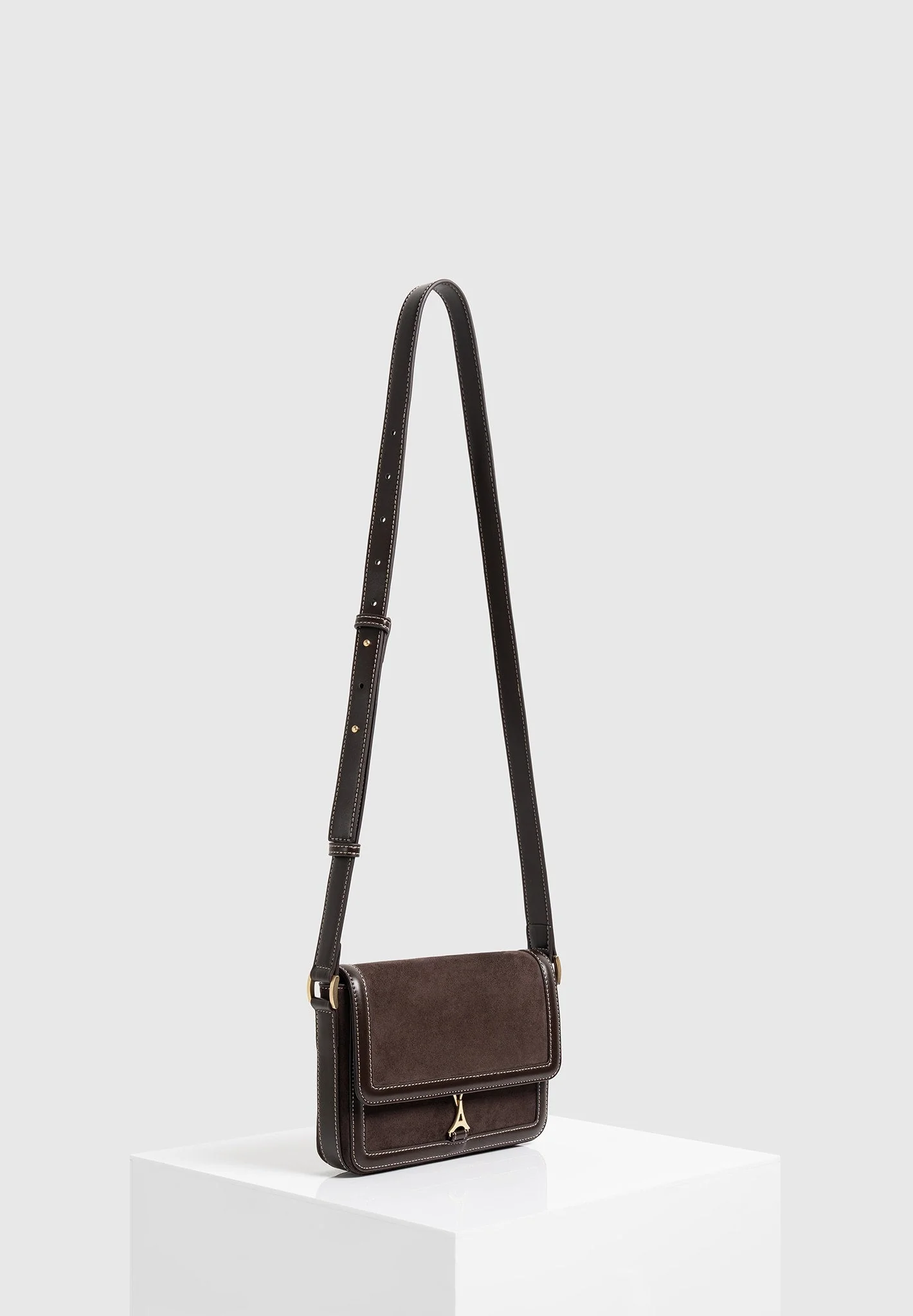 AC003 - Suede & Leather Crossbody Bag - Brown - Image 9