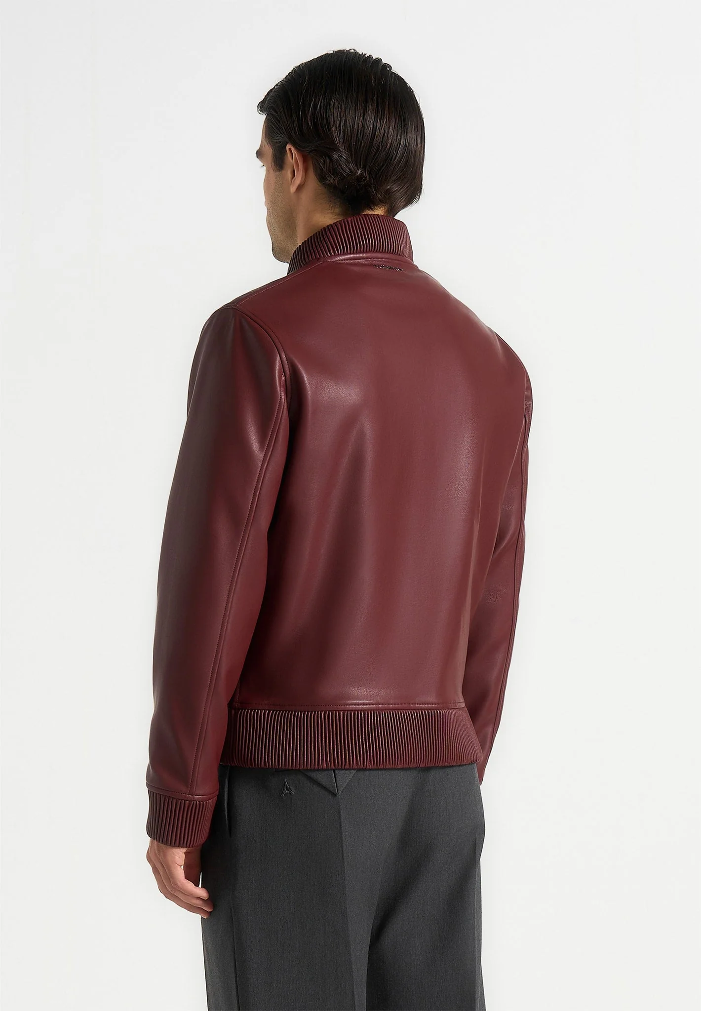 Arman - Leather Bomber Jacket - Wine Red - Image 4