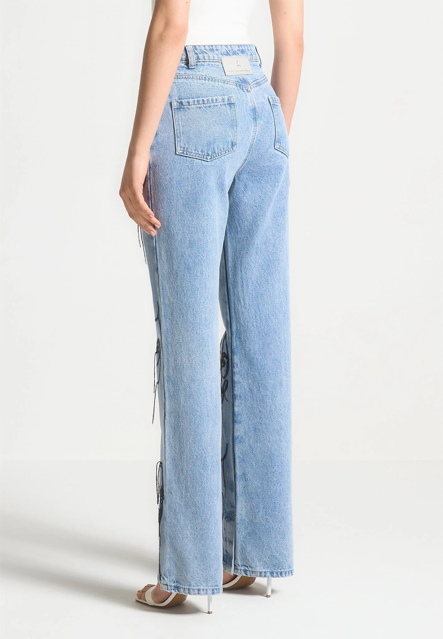 Audrey - Line Art Straight Leg Jeans - Mid Blue - Image 3