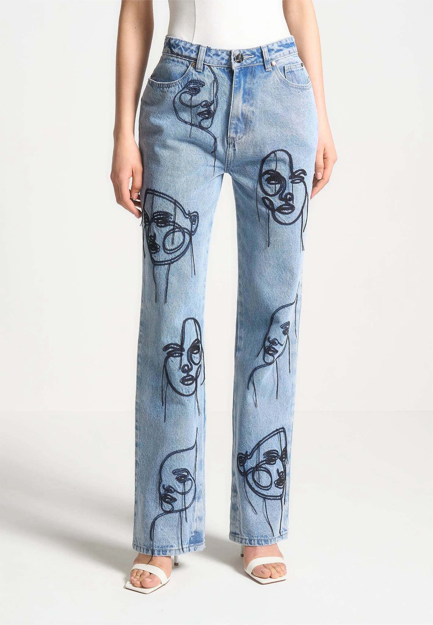Audrey - Line Art Straight Leg Jeans - Mid Blue - Image 5