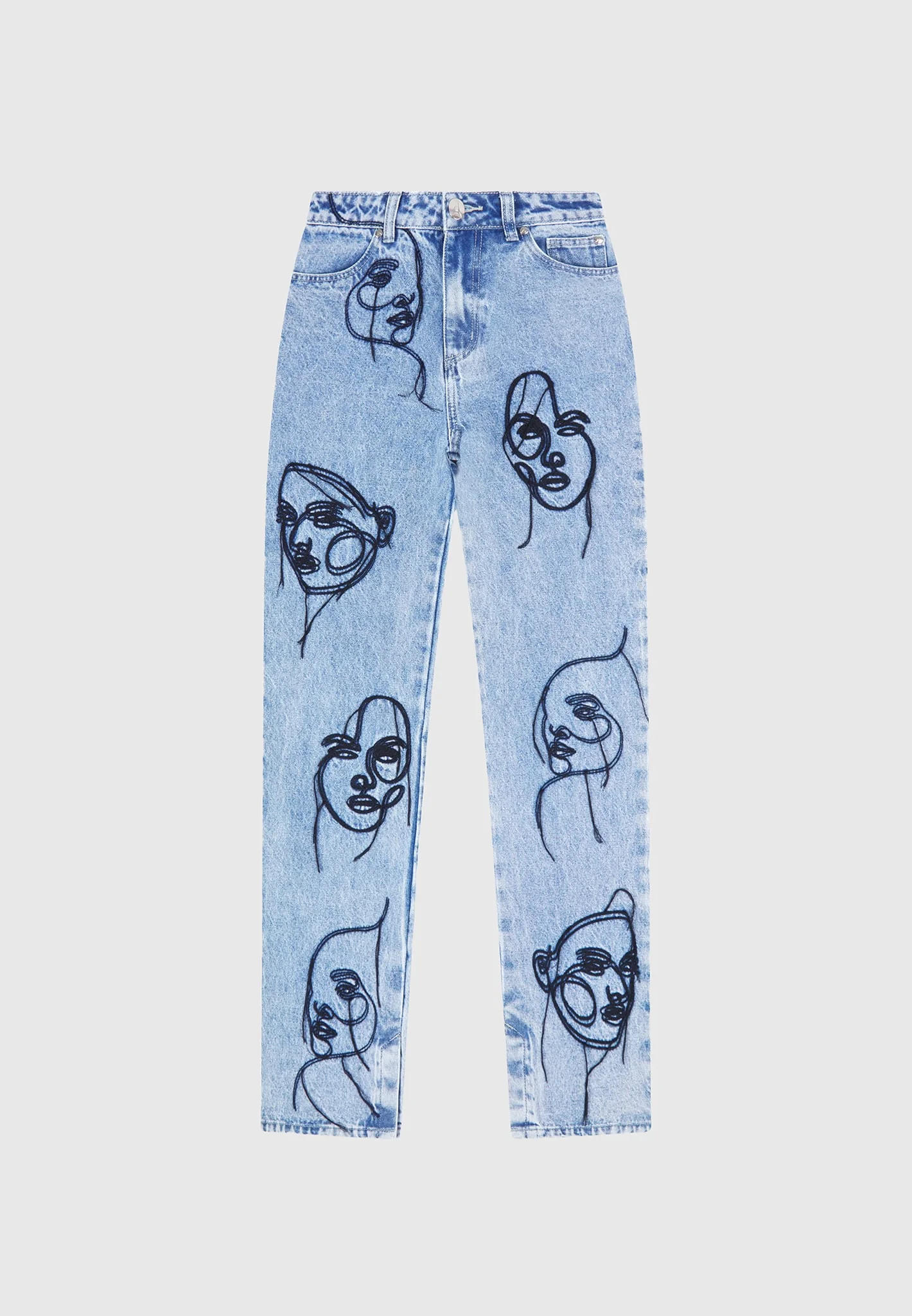 Audrey - Line Art Straight Leg Jeans - Mid Blue - Image 8