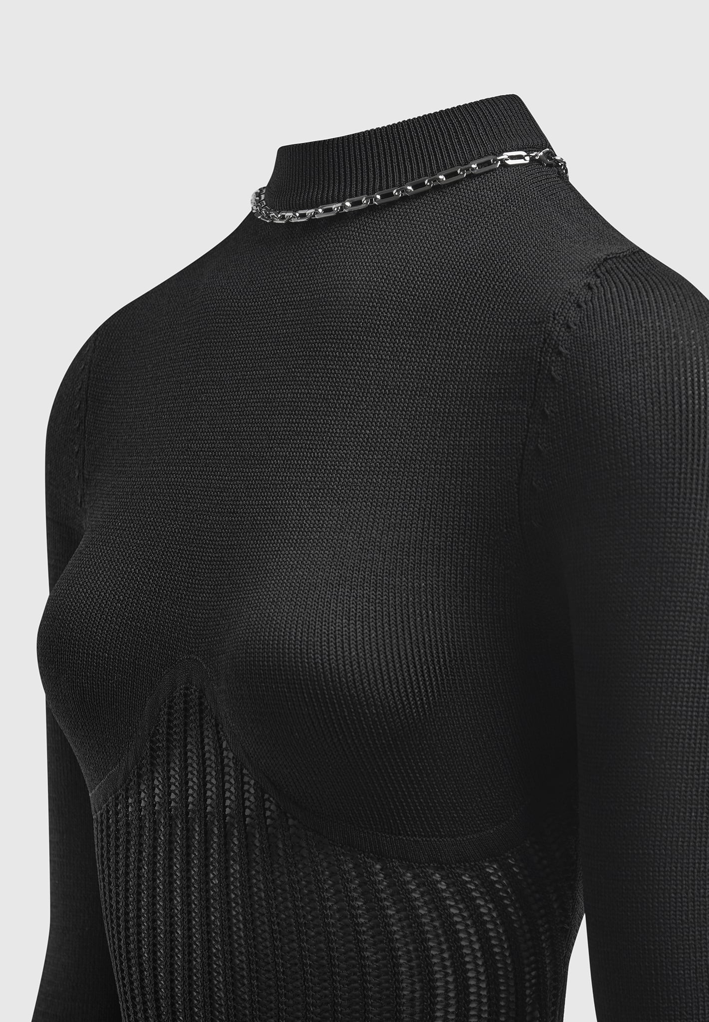 Contour Knit Bodysuit with Chain - Black - Image 5