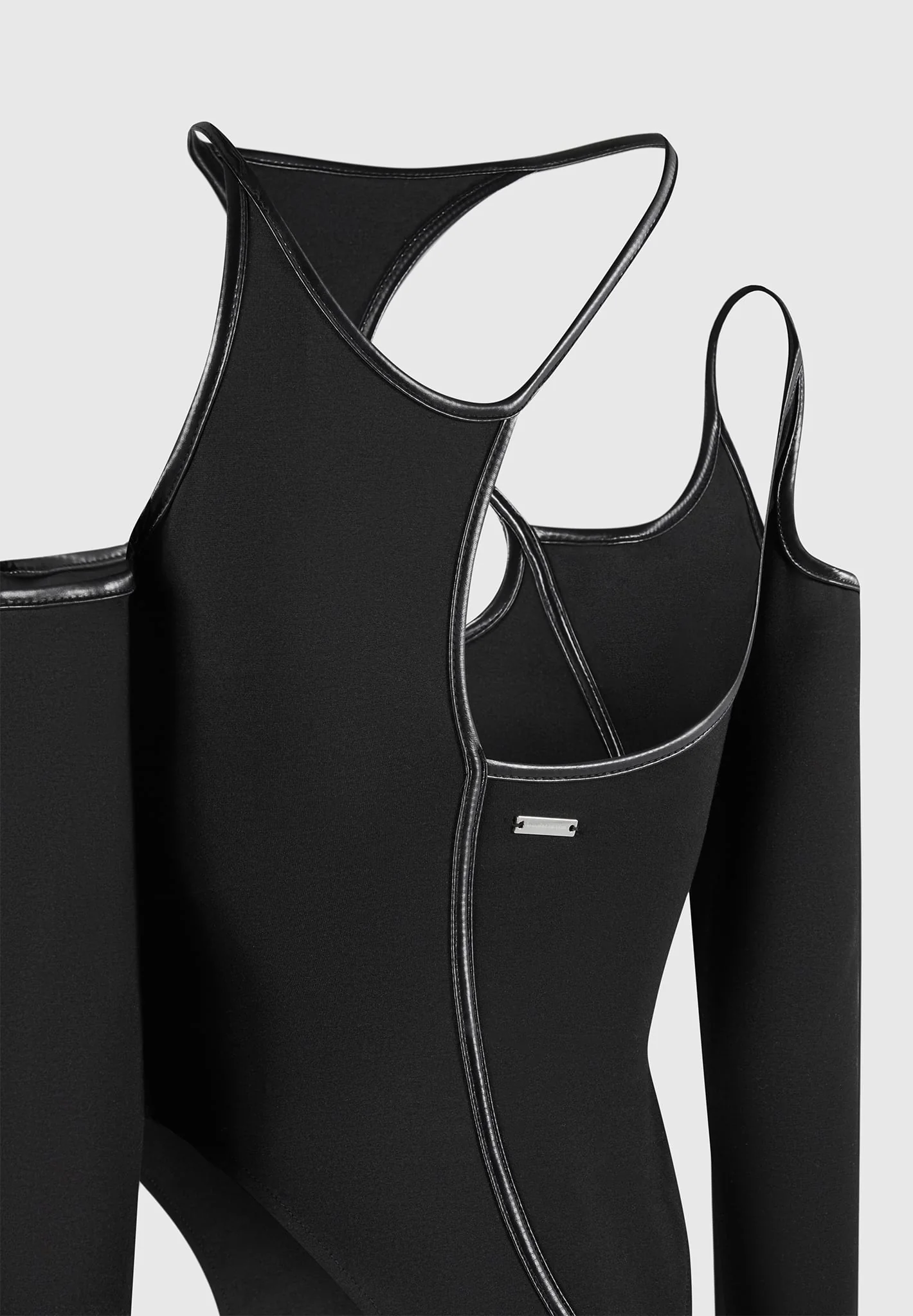 Contrast Asymmetric Bodysuit - Black - Image 9