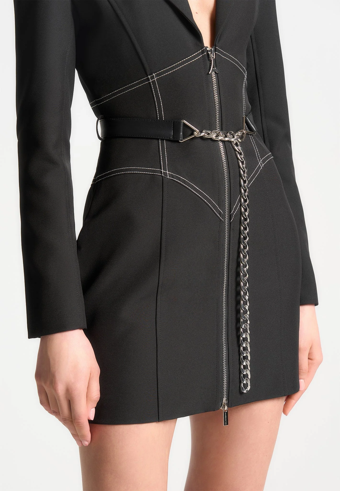 Corset Blazer Dress with Chain - Black - Image 3