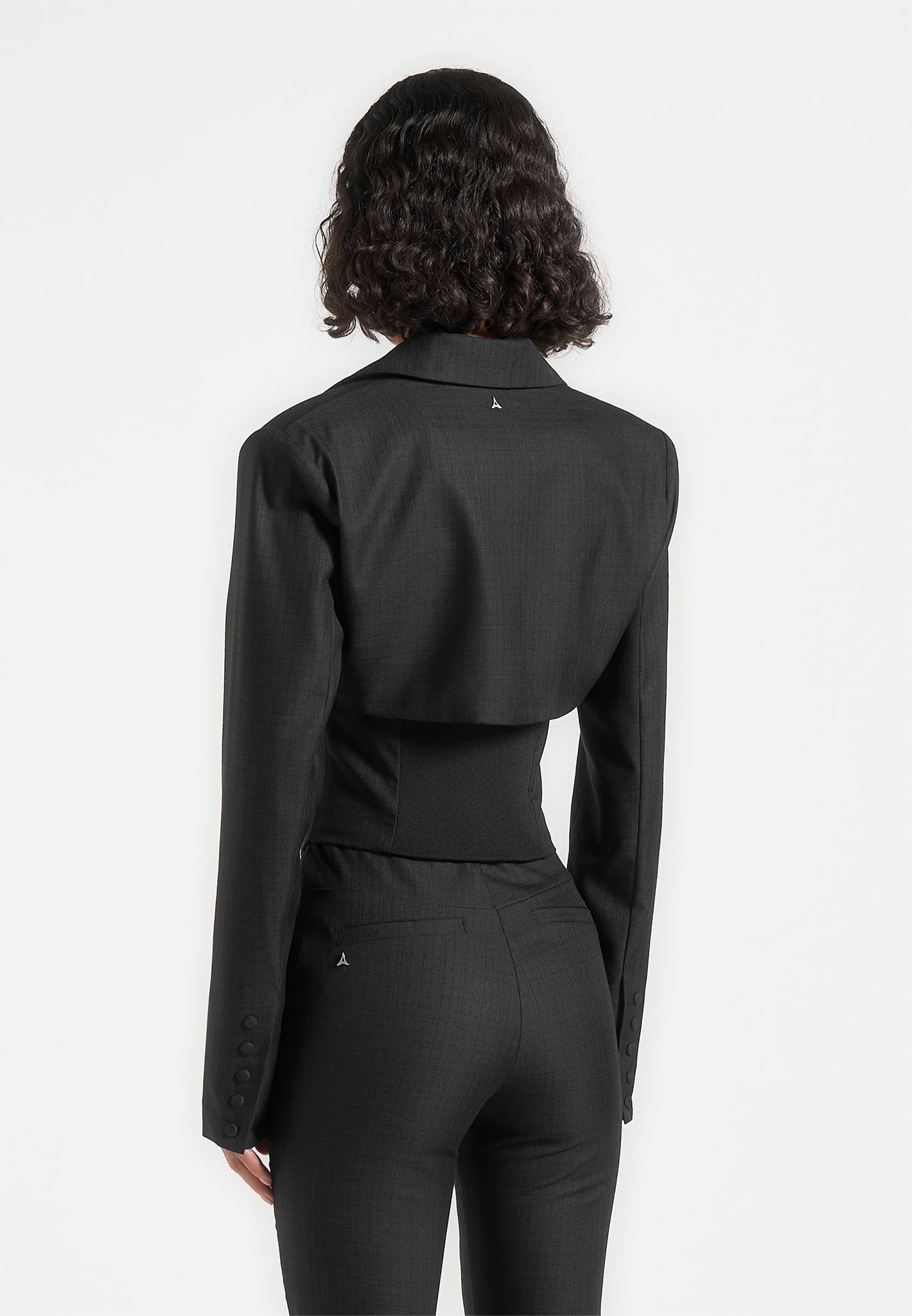 Lise - Cropped Tailored Blazer & Button Detail Bandeau - Black - Image 6