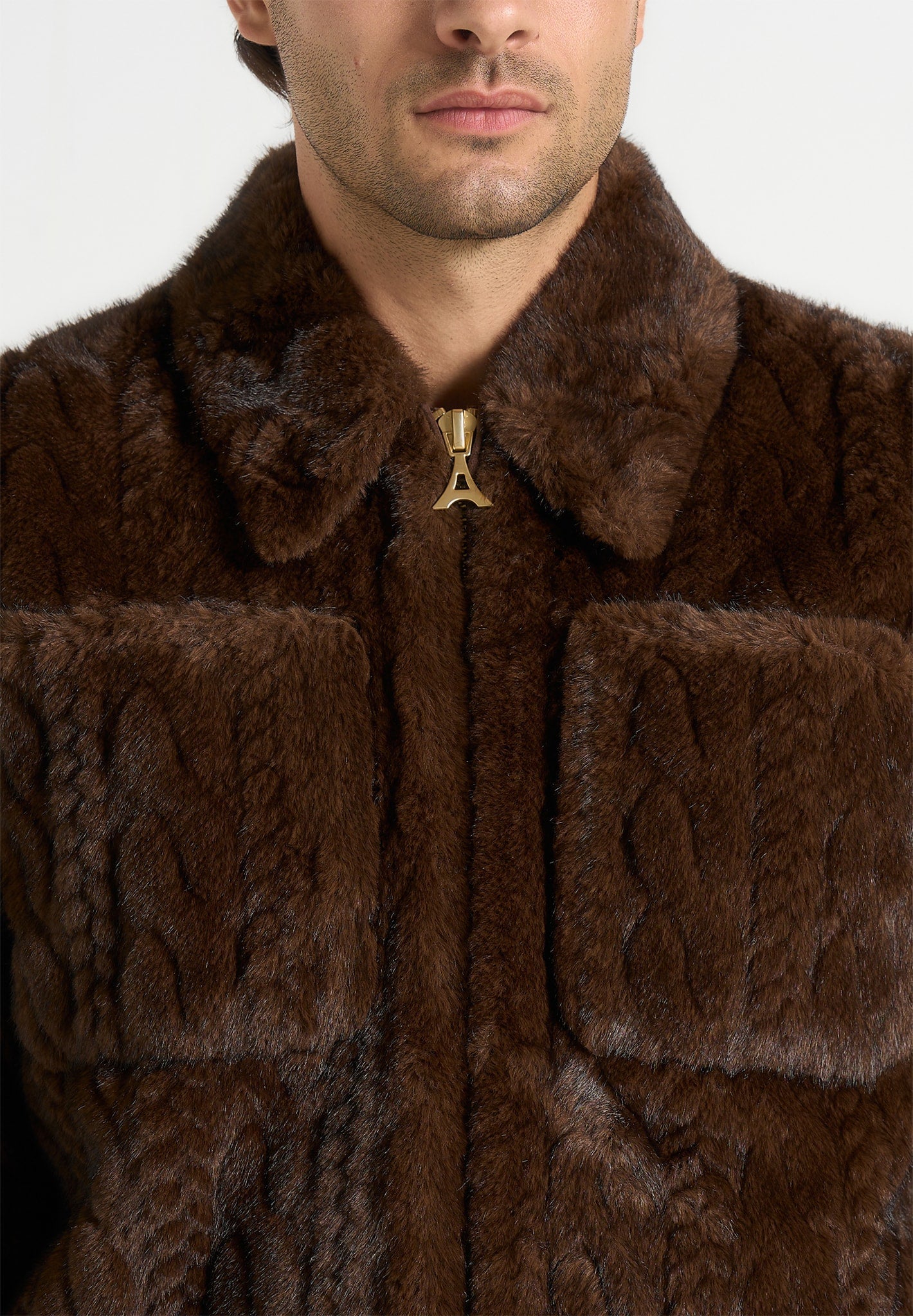 David - Plush Cable Embossed Jacket - Brown - Image 4