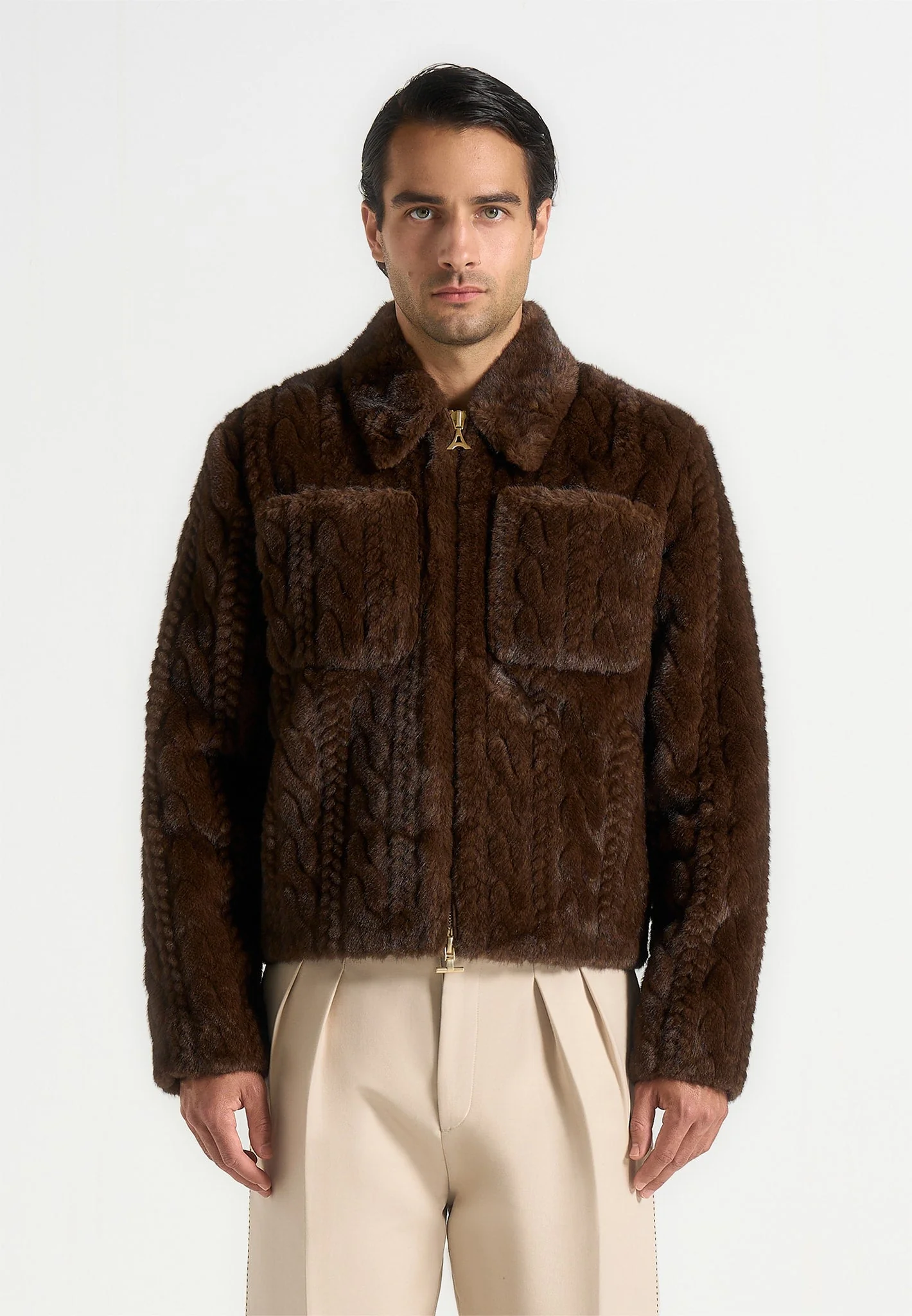 David - Plush Cable Embossed Jacket - Brown - Image 5