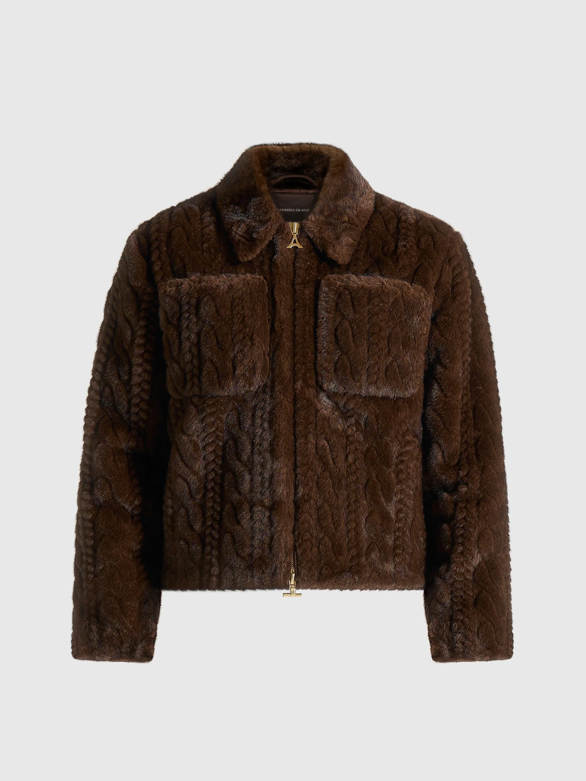 David - Plush Cable Embossed Jacket - Brown - Image 8