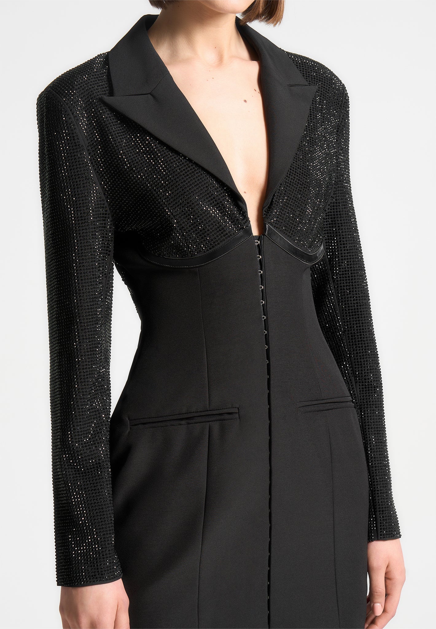 Rhinestone Corset Blazer Dress - Black - Image 3