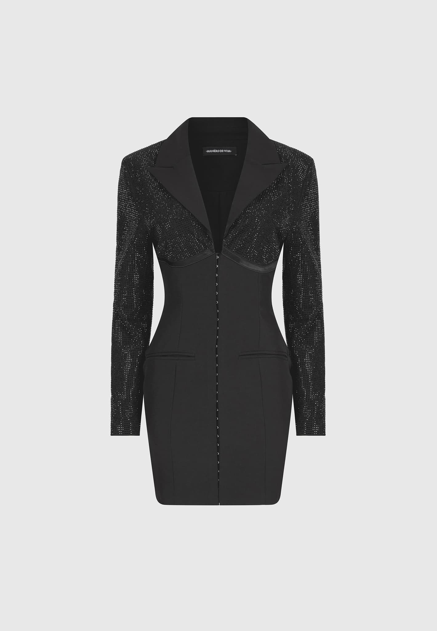 Rhinestone Corset Blazer Dress - Black - Image 9