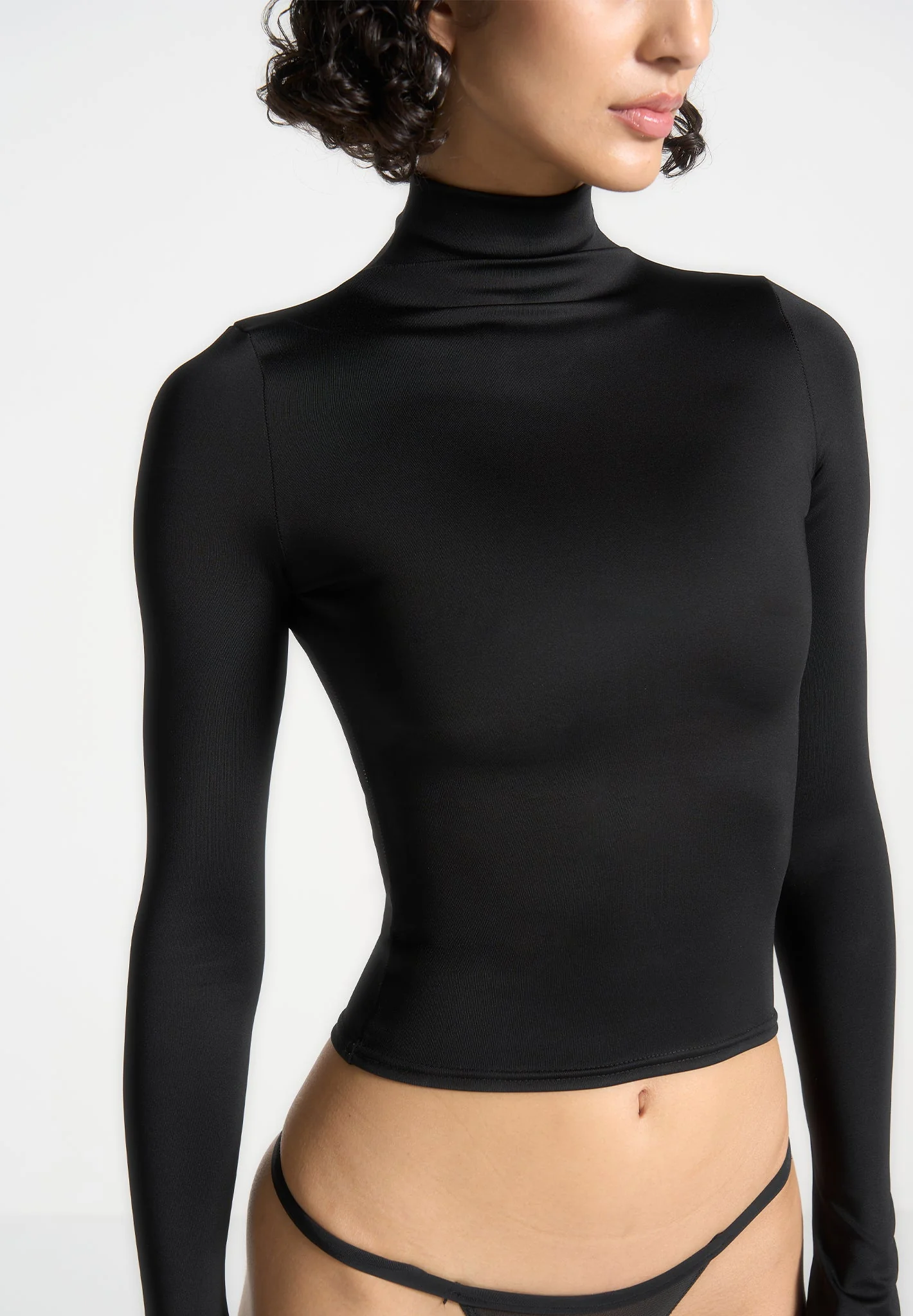 Alea - Mock Neck Long Sleeve Top - Black - Image 5