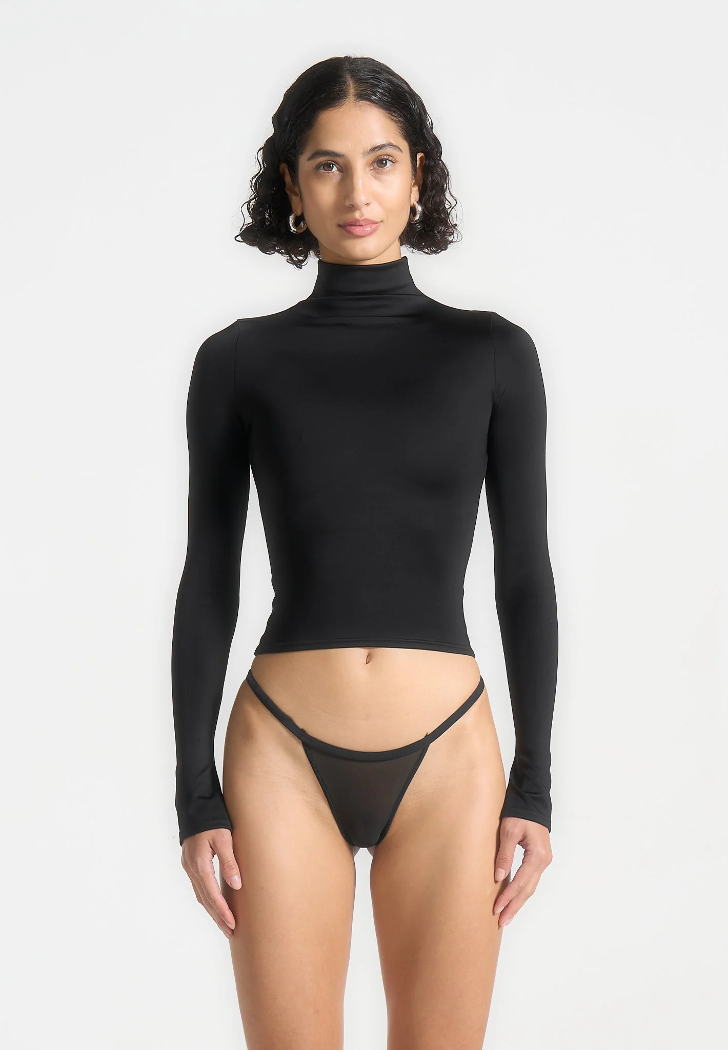 Alea - Mock Neck Long Sleeve Top - Black - Image 6