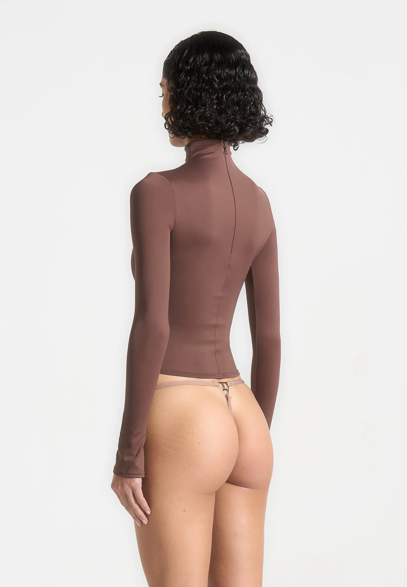 Alea - Mock Neck Long Sleeve Top - Brown - Image 5