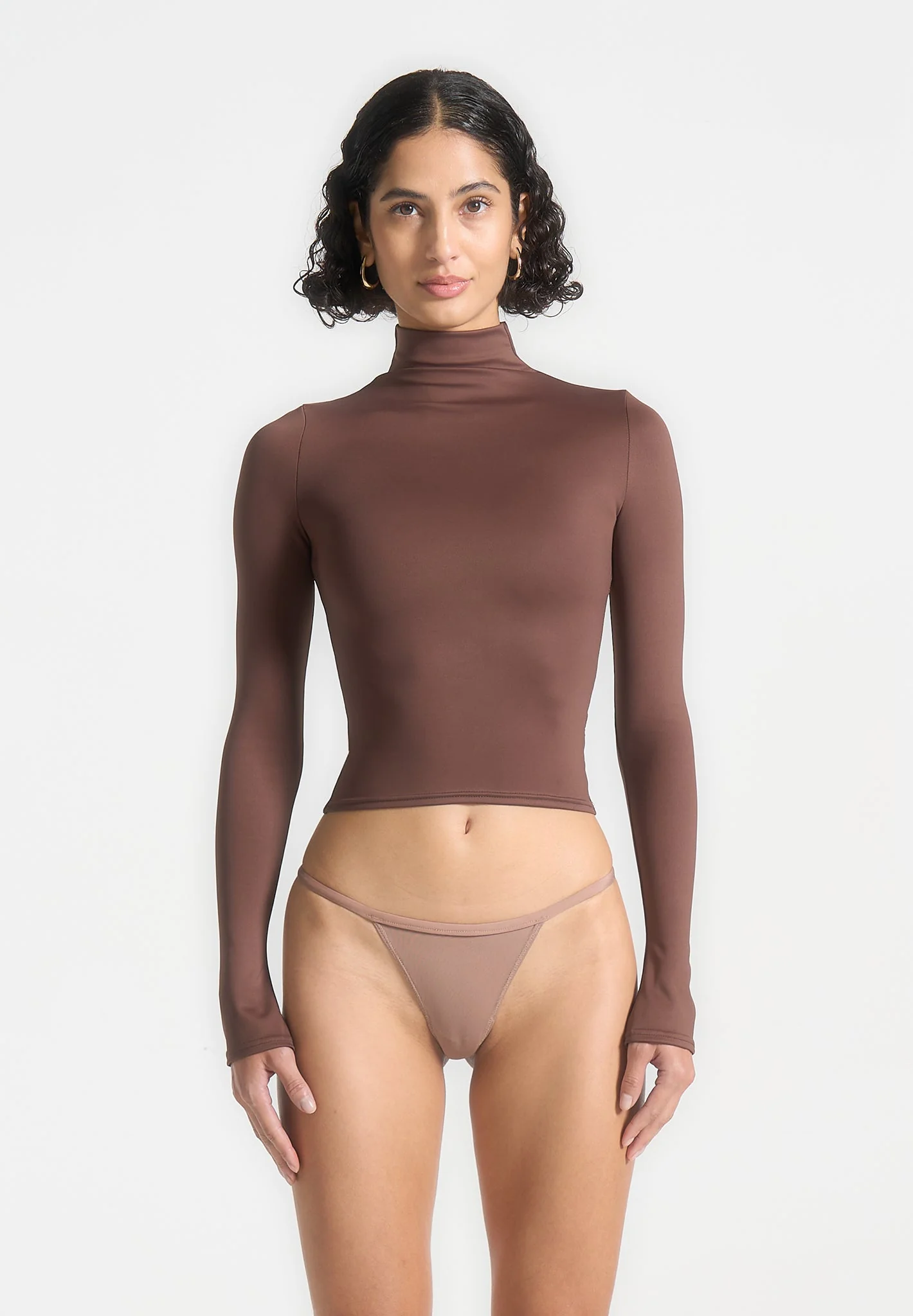 Alea - Mock Neck Long Sleeve Top - Brown - Image 6