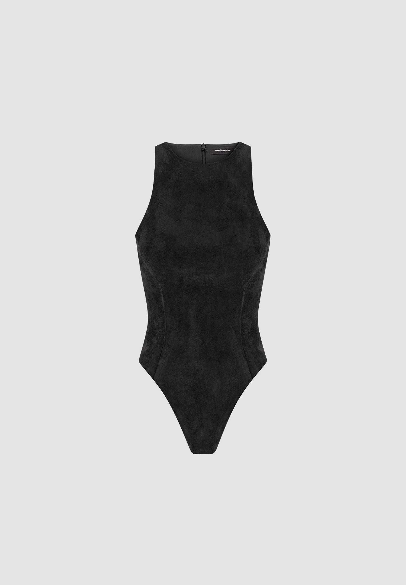 Adele - Suede Racer Neck Bodysuit - Black - Image 4