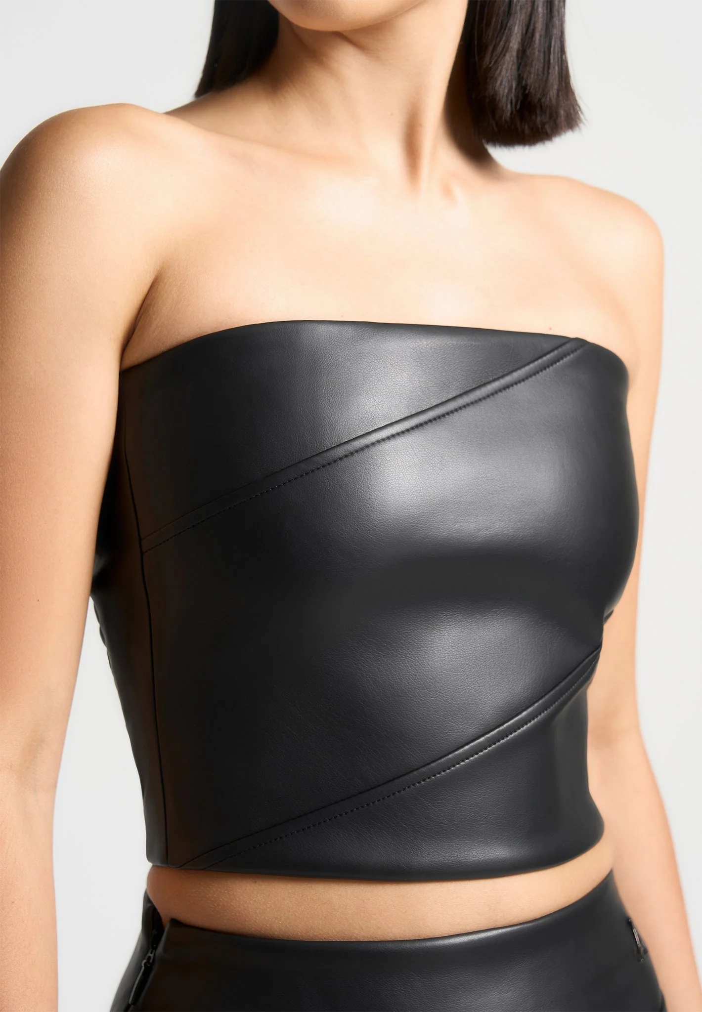 Evie - Bandeau Leather Corset Top - Black - Image 3