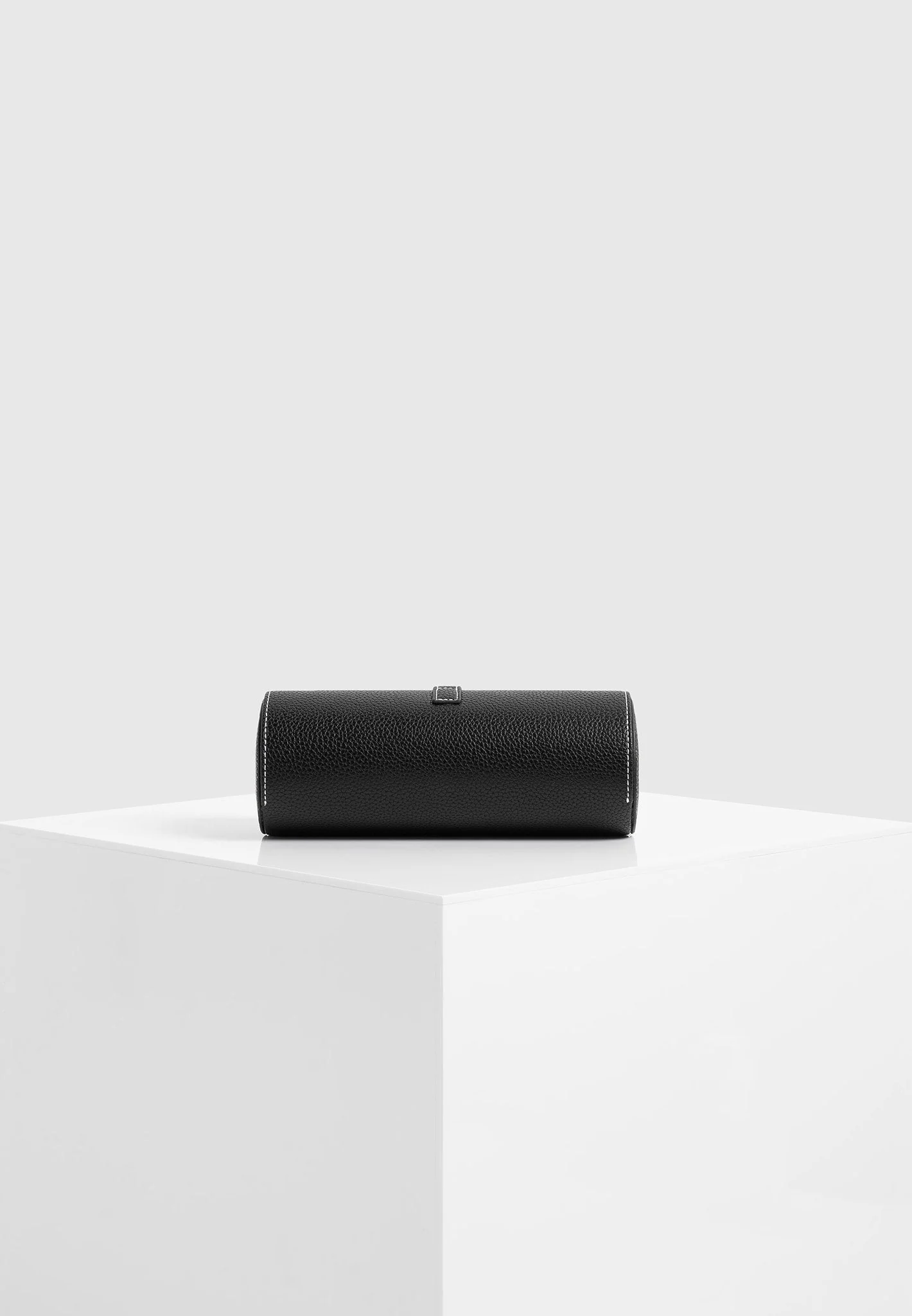 Fred - Pebbled Leather Contrast Stitch Watch Roll - Black - Image 3