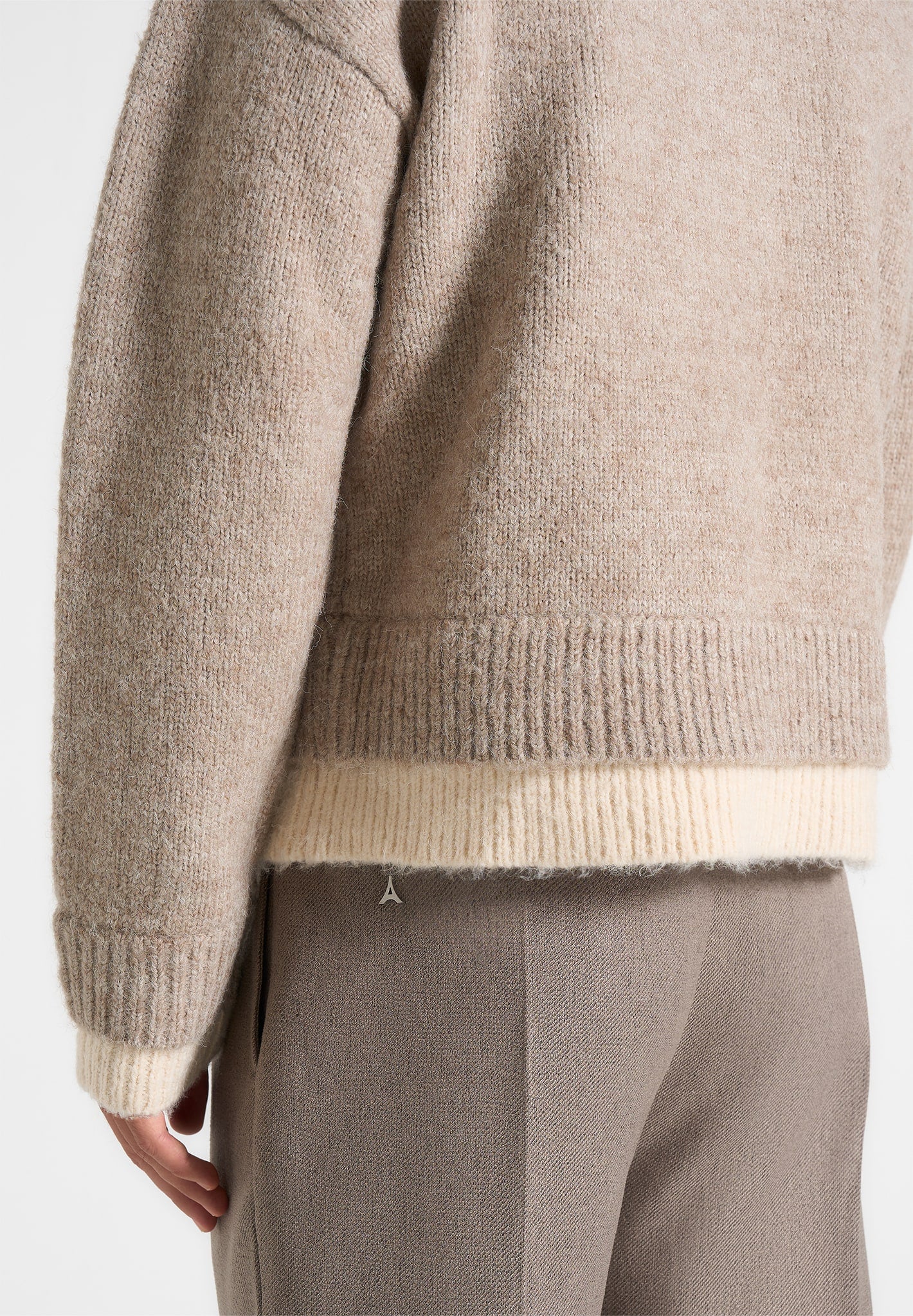 Jacques - Unisex Double Layer V-Neck Knit Jumper - Beige/Cream - Image 7