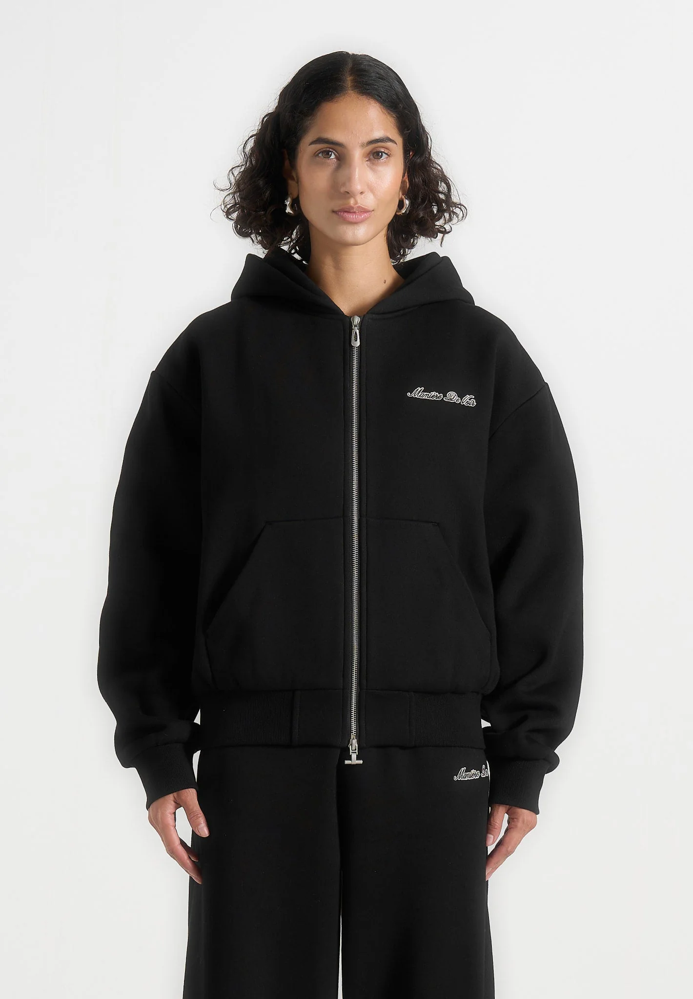 JS002 - Unisex Signature Relaxed Fit Zip Hoodie - Black - Image 4