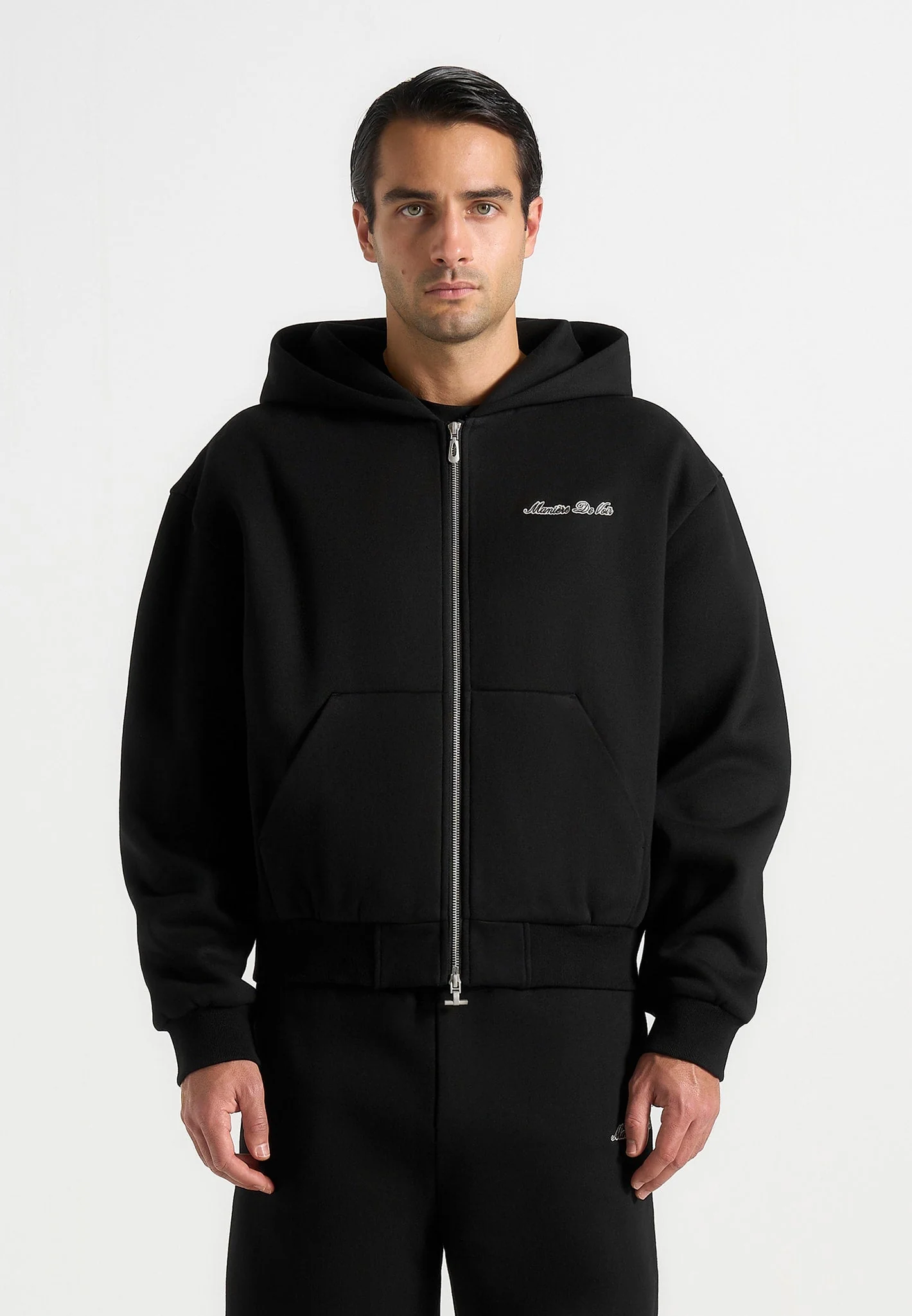 JS002 - Unisex Signature Relaxed Fit Zip Hoodie - Black - Image 5