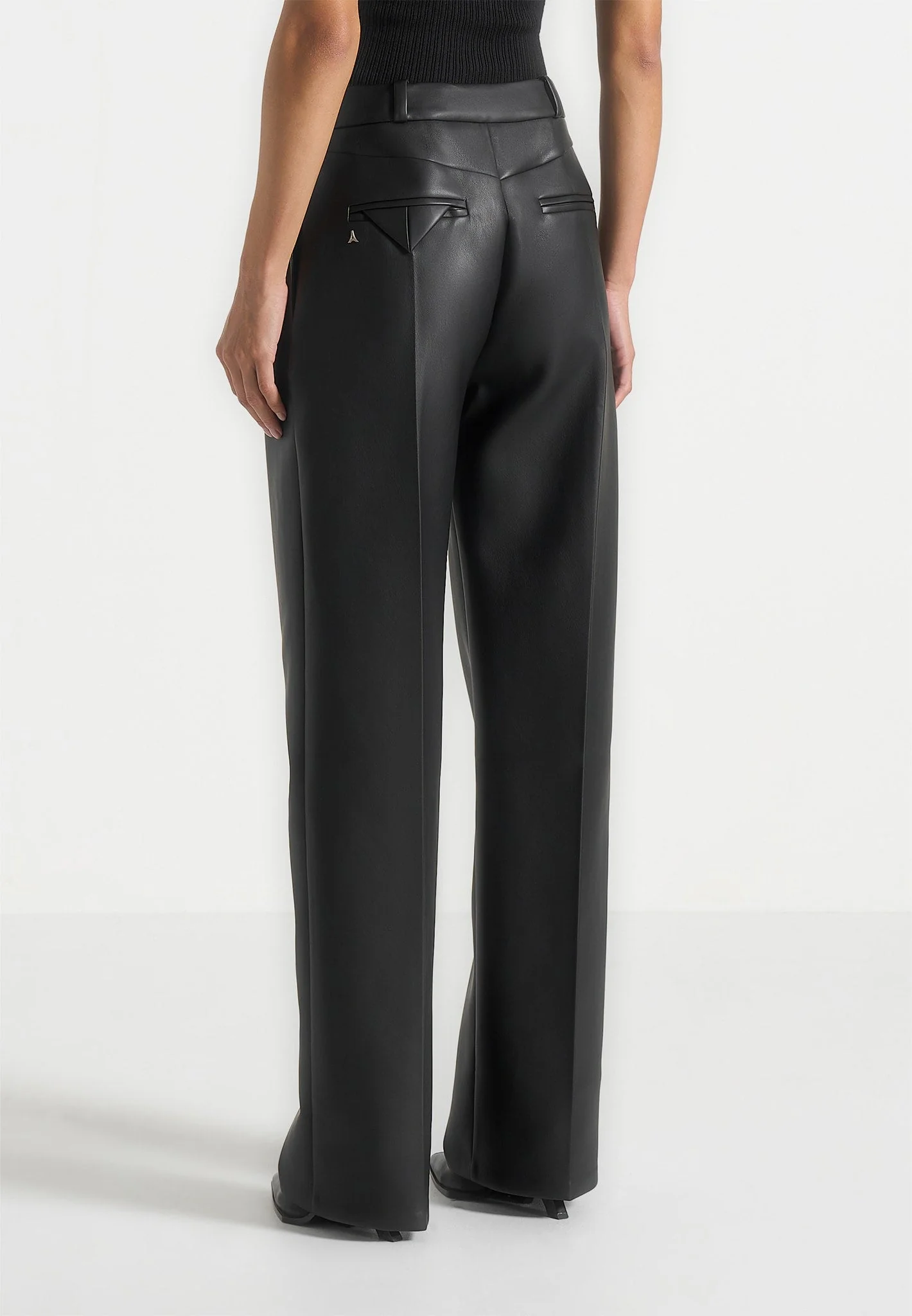 Julie - Leather Twin Pleat Trousers - Black - Image 5