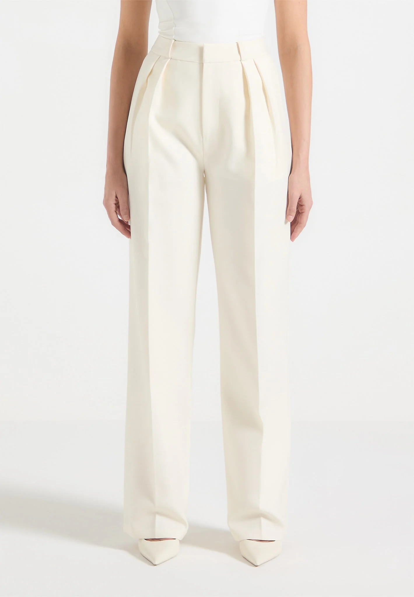 Julie - Tailored Twin Pleat Trousers - Off White - Image 3