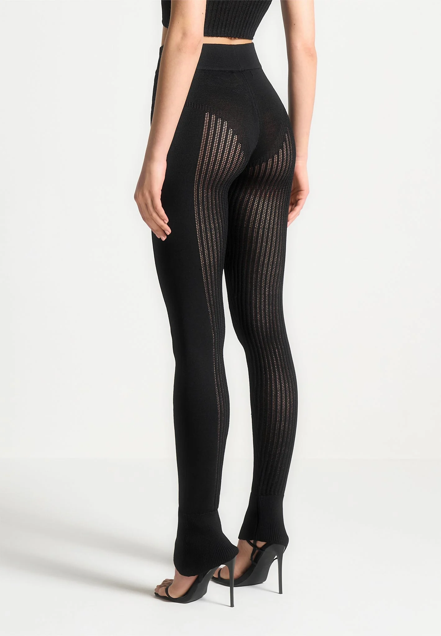 Knitted High Waisted Leggings - Black - Image 5