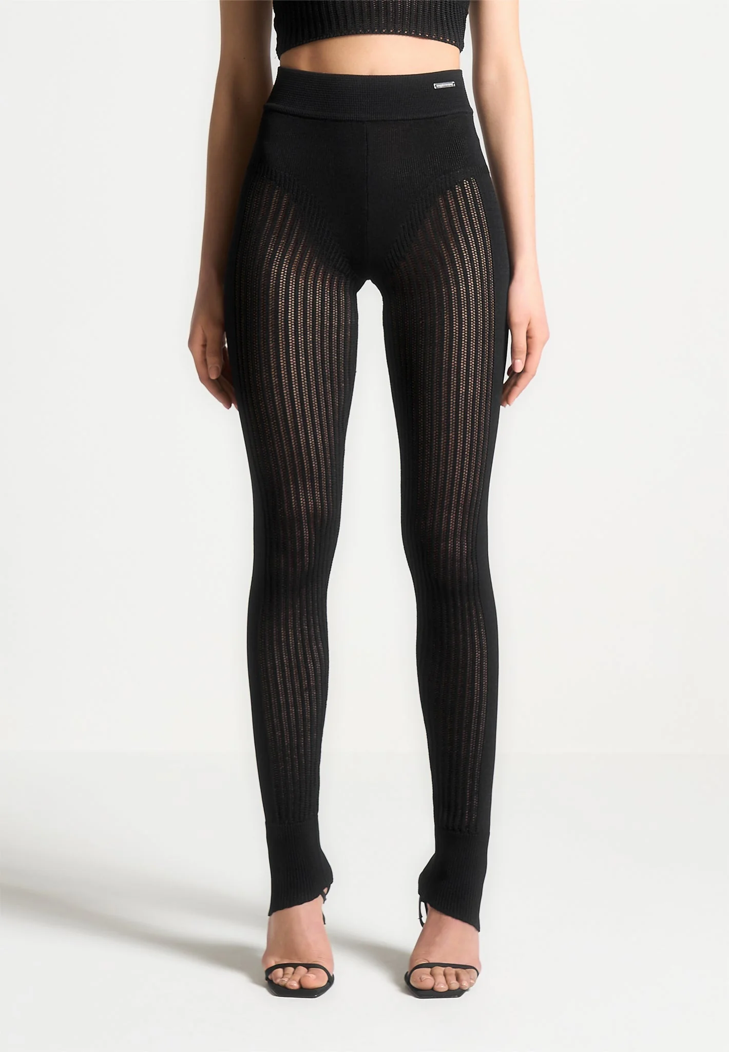 Knitted High Waisted Leggings - Black - Image 6