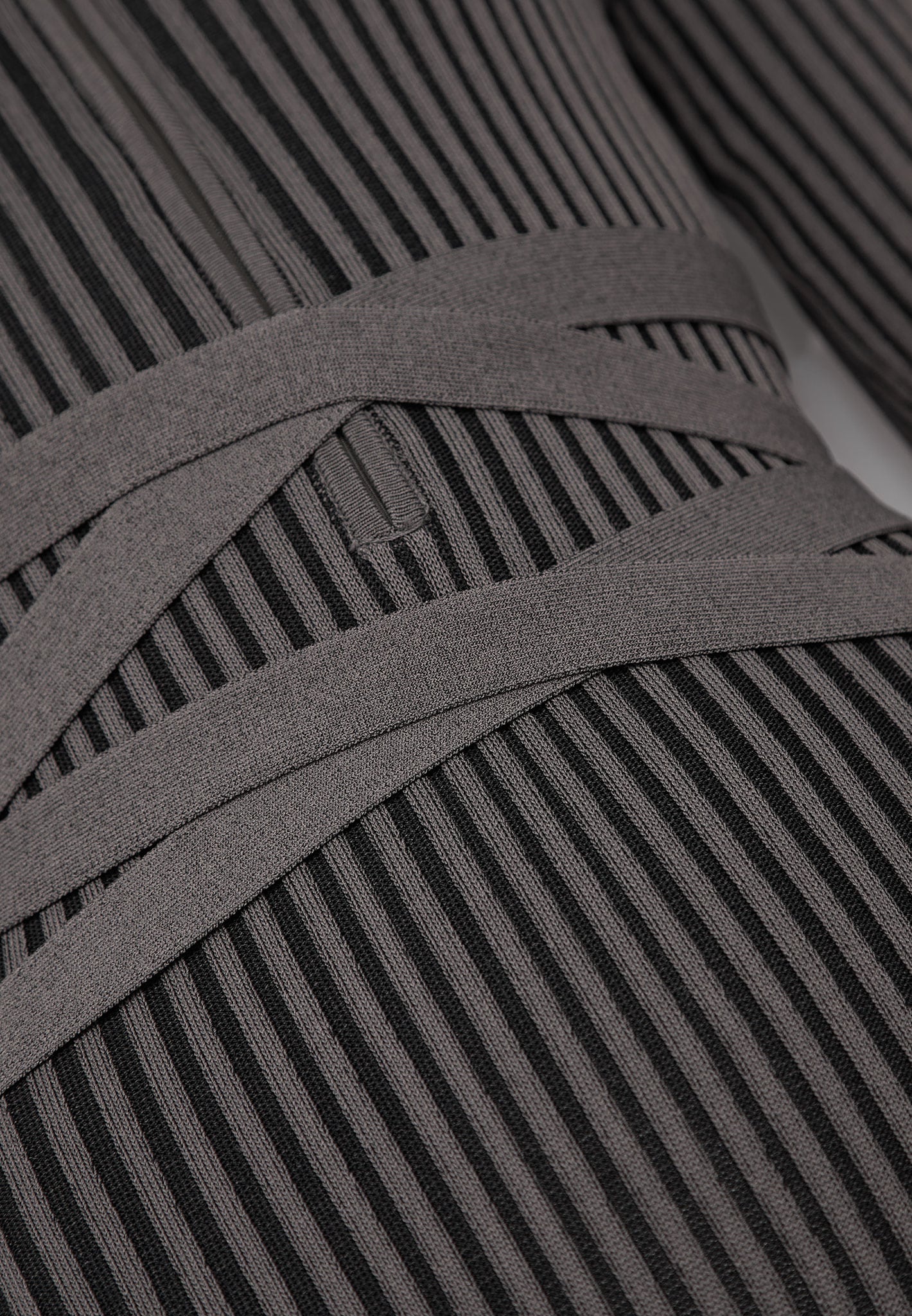 Knitted Two Tone Jumpsuit with Belt - Grey/Black - Image 6