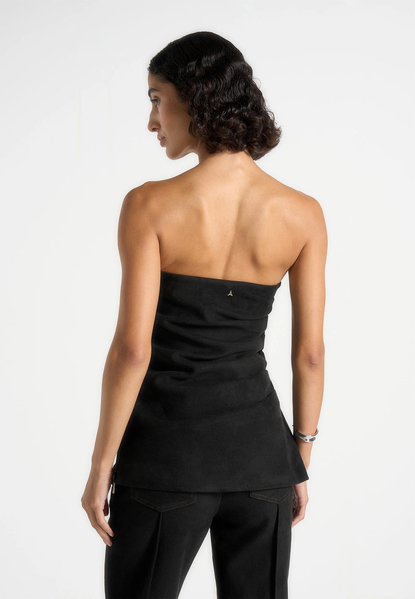 Laurena - Suede Tacked Longline bandeau Top - Black - Image 3