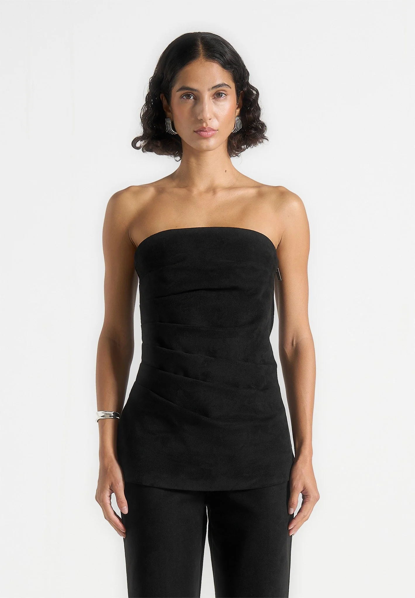 Laurena - Suede Tacked Longline bandeau Top - Black - Image 4