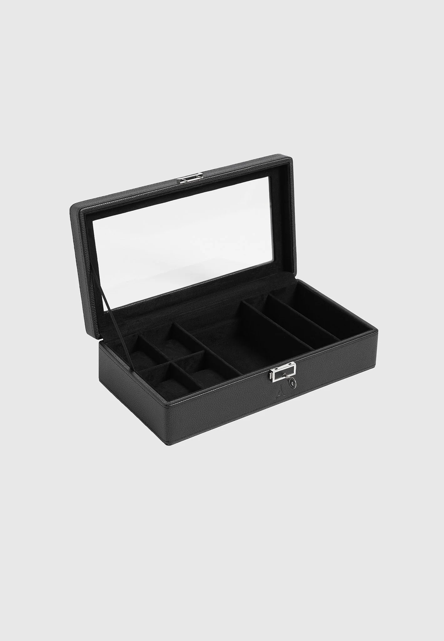 Leather Watch and Jewellery Box - Black - Image 4