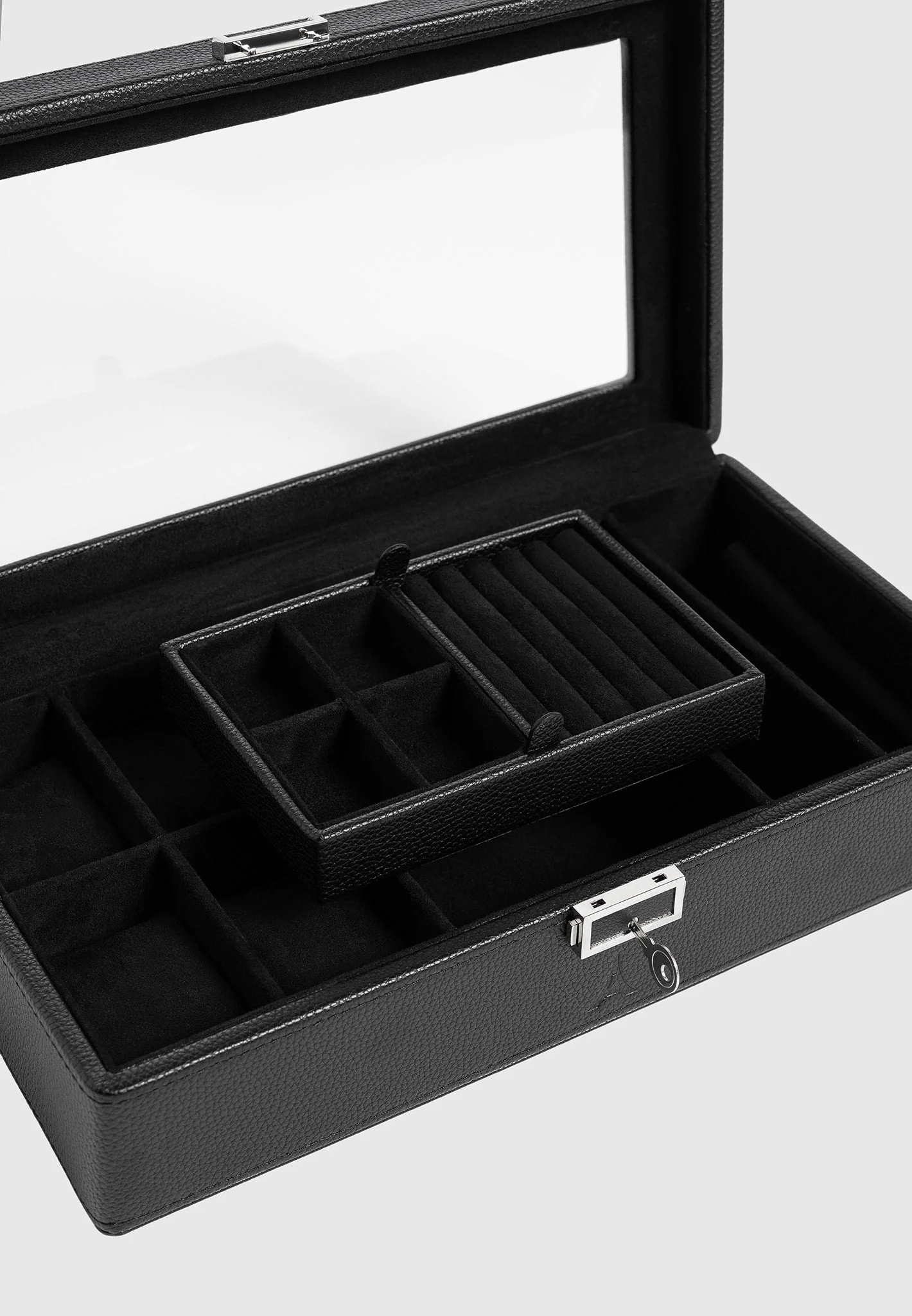 Leather Watch and Jewellery Box - Black - Image 5