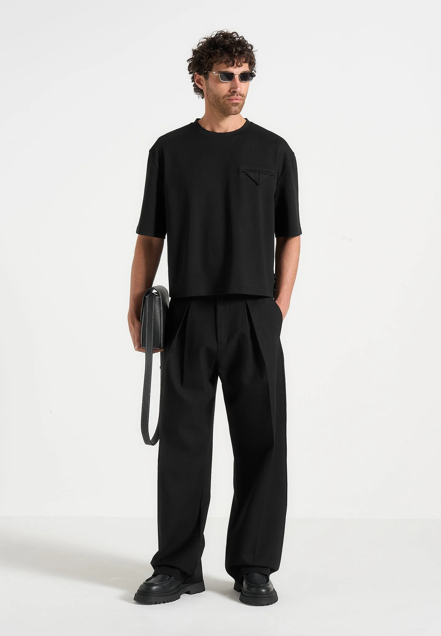 Lior - Box Pleat Wide Leg Trousers - Black - Image 3