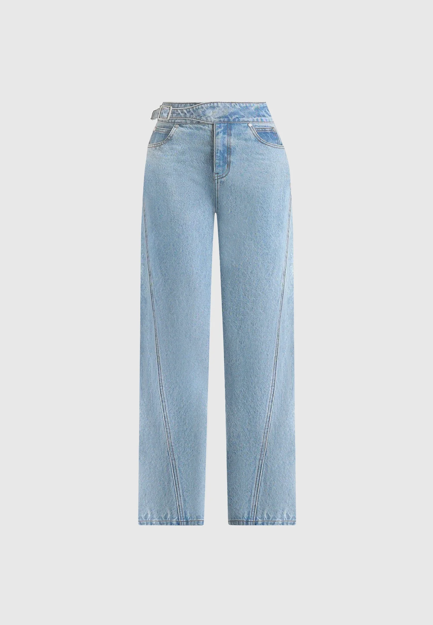 Loane - Twist Leg Boyfriend Jeans With Waist Adjuster - Mid Blue - Image 7