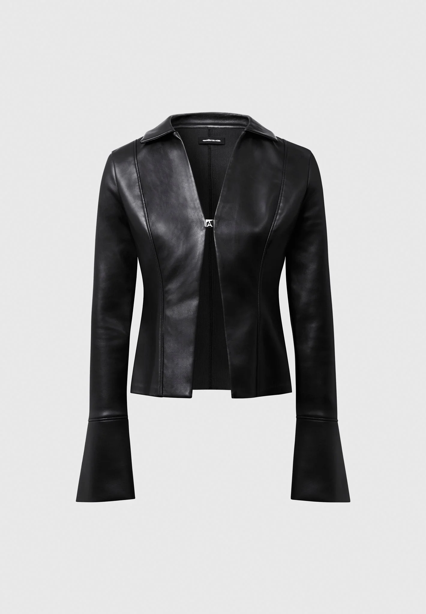 Leather Shirt with Clasp - Black - Image 4