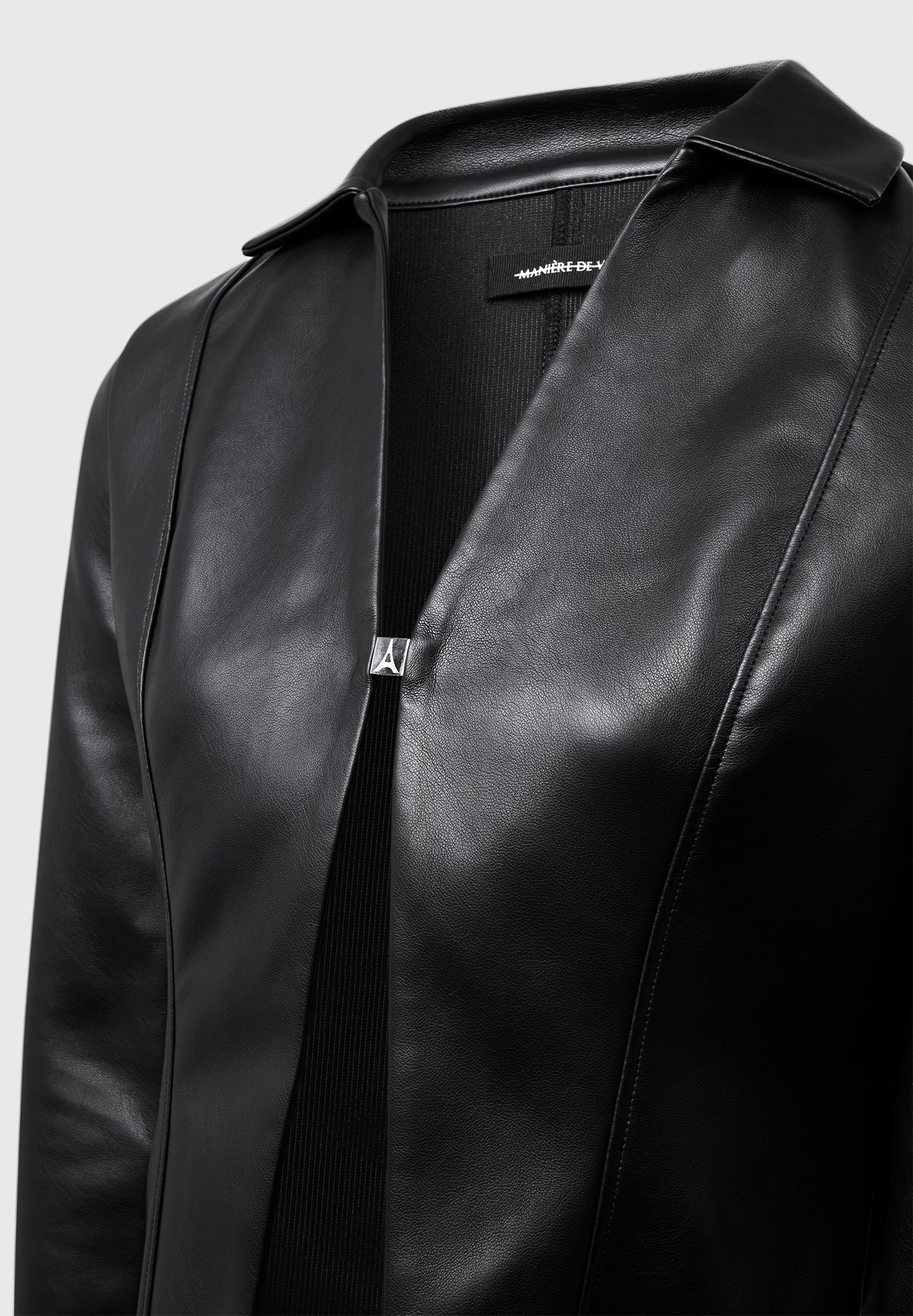 Leather Shirt with Clasp - Black - Image 5