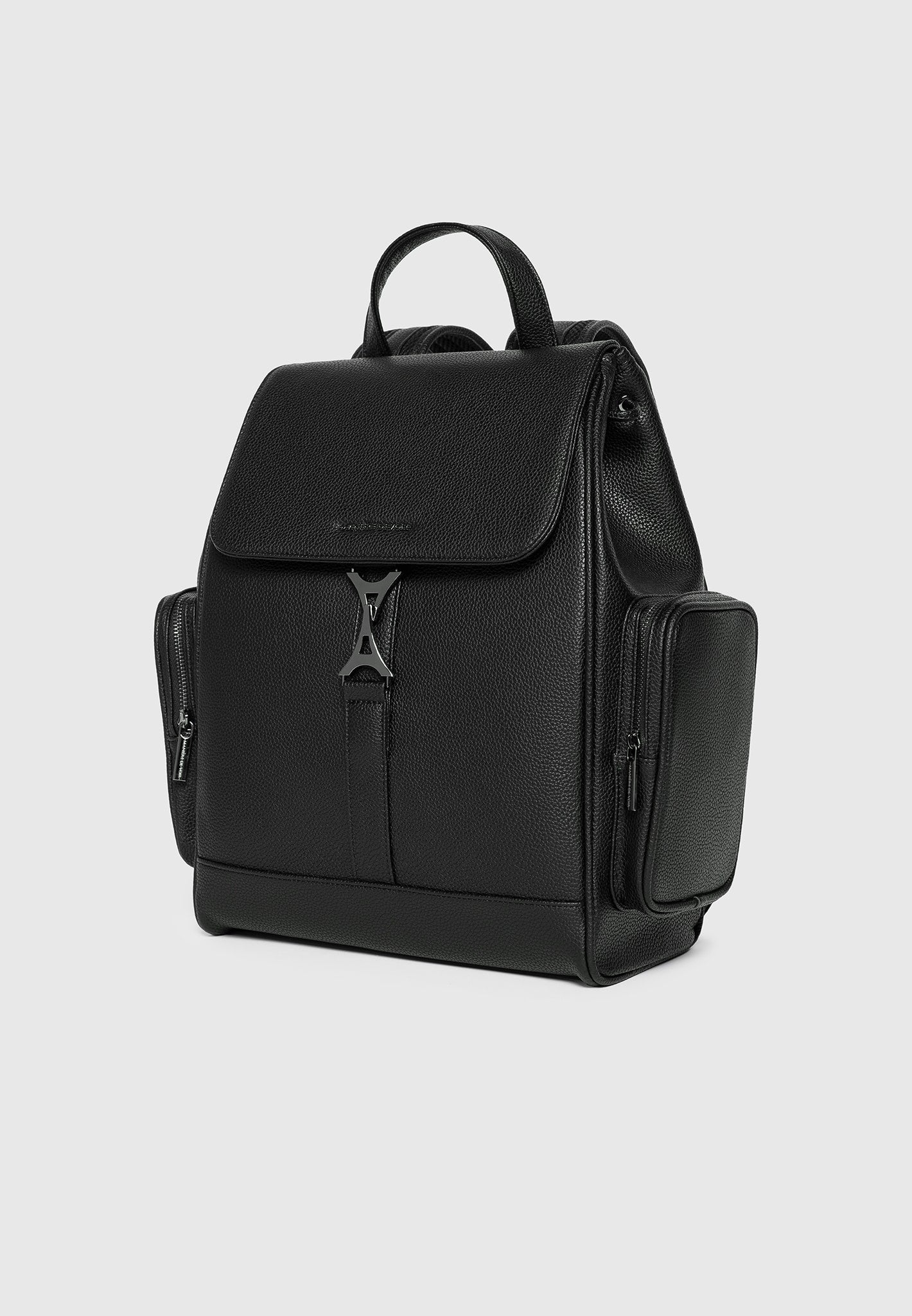 Maloe - Pebbled Leather Eiffel Clasp Backpack - Black - Image 3