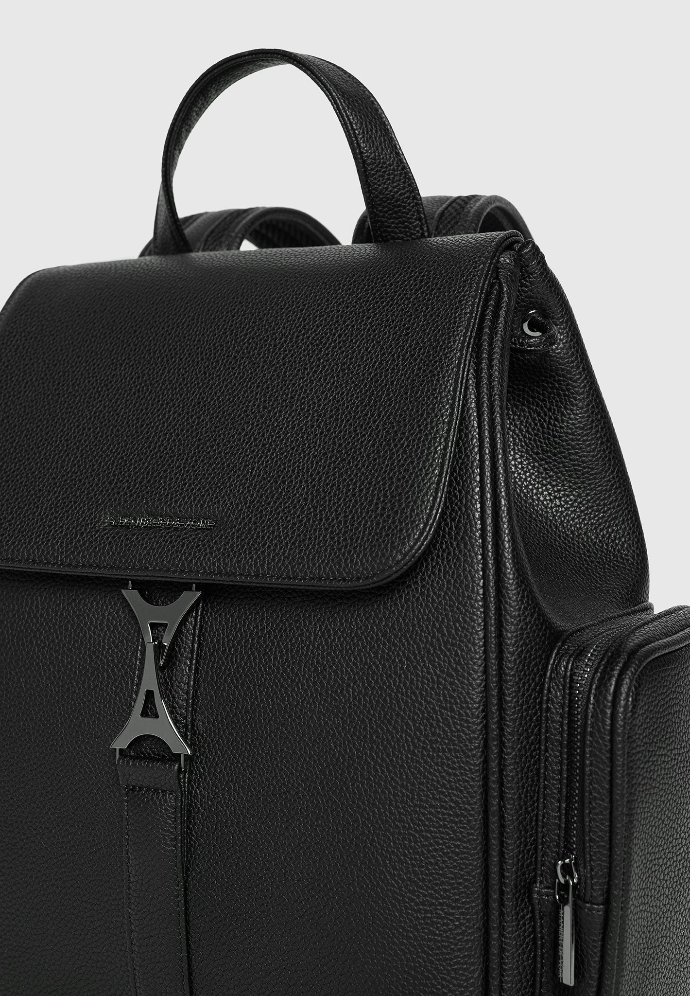 Maloe - Pebbled Leather Eiffel Clasp Backpack - Black - Image 4